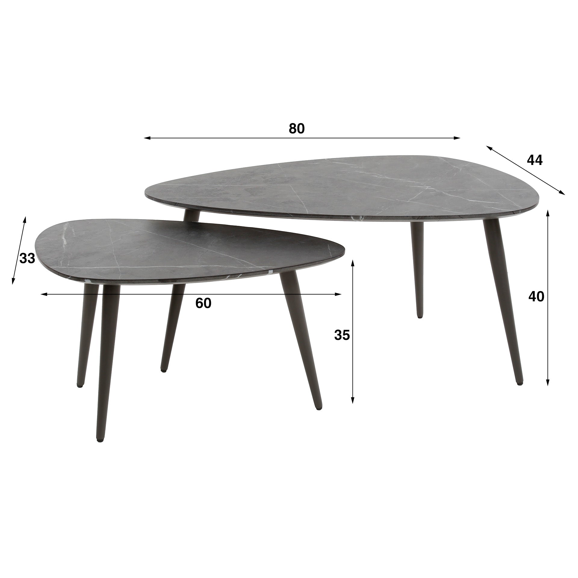 Salontafel Onyx | Peervorm | Set van 2 | 3D Melamine