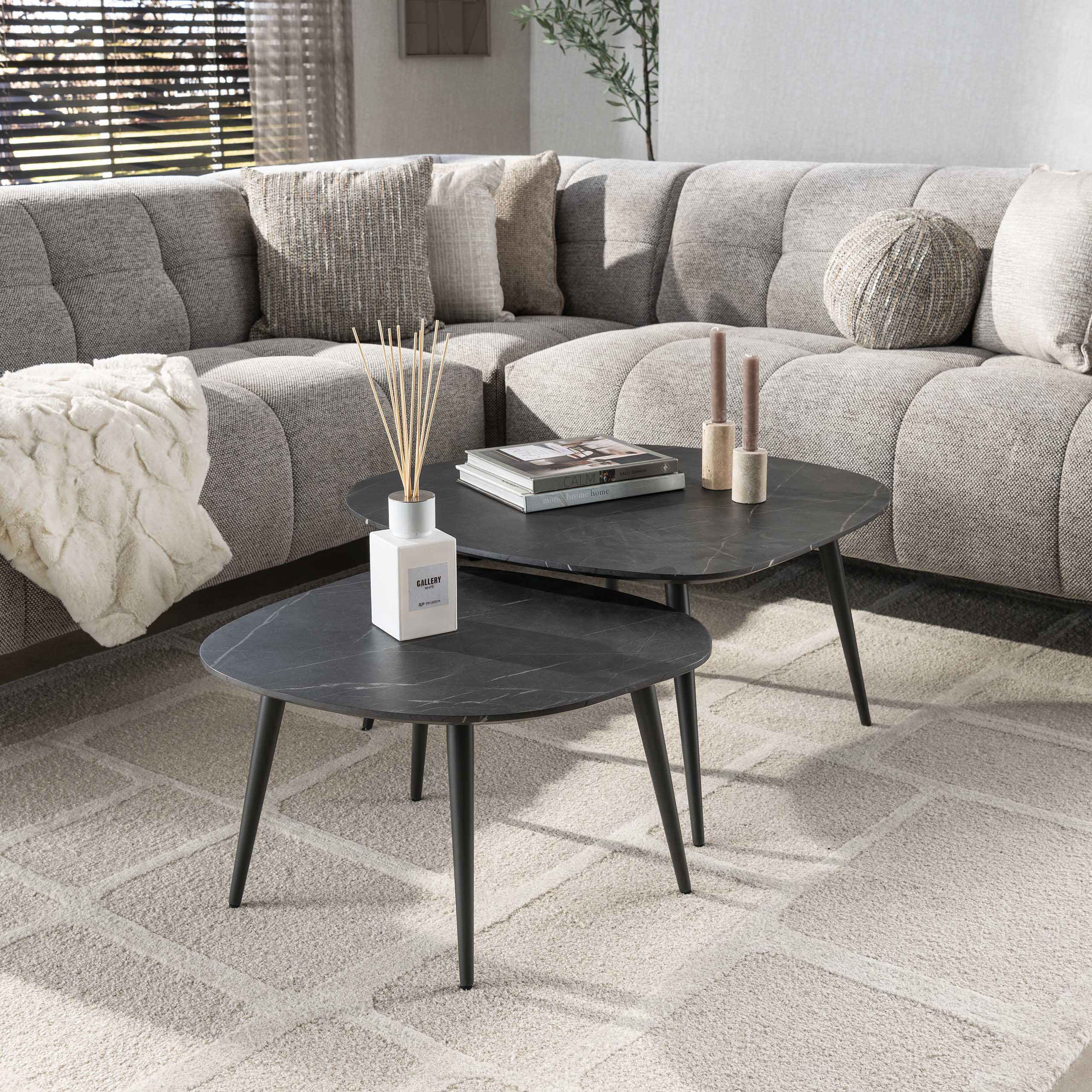 Salontafel Onyx Rock | Set van 2 | 3D Melamine Graphite