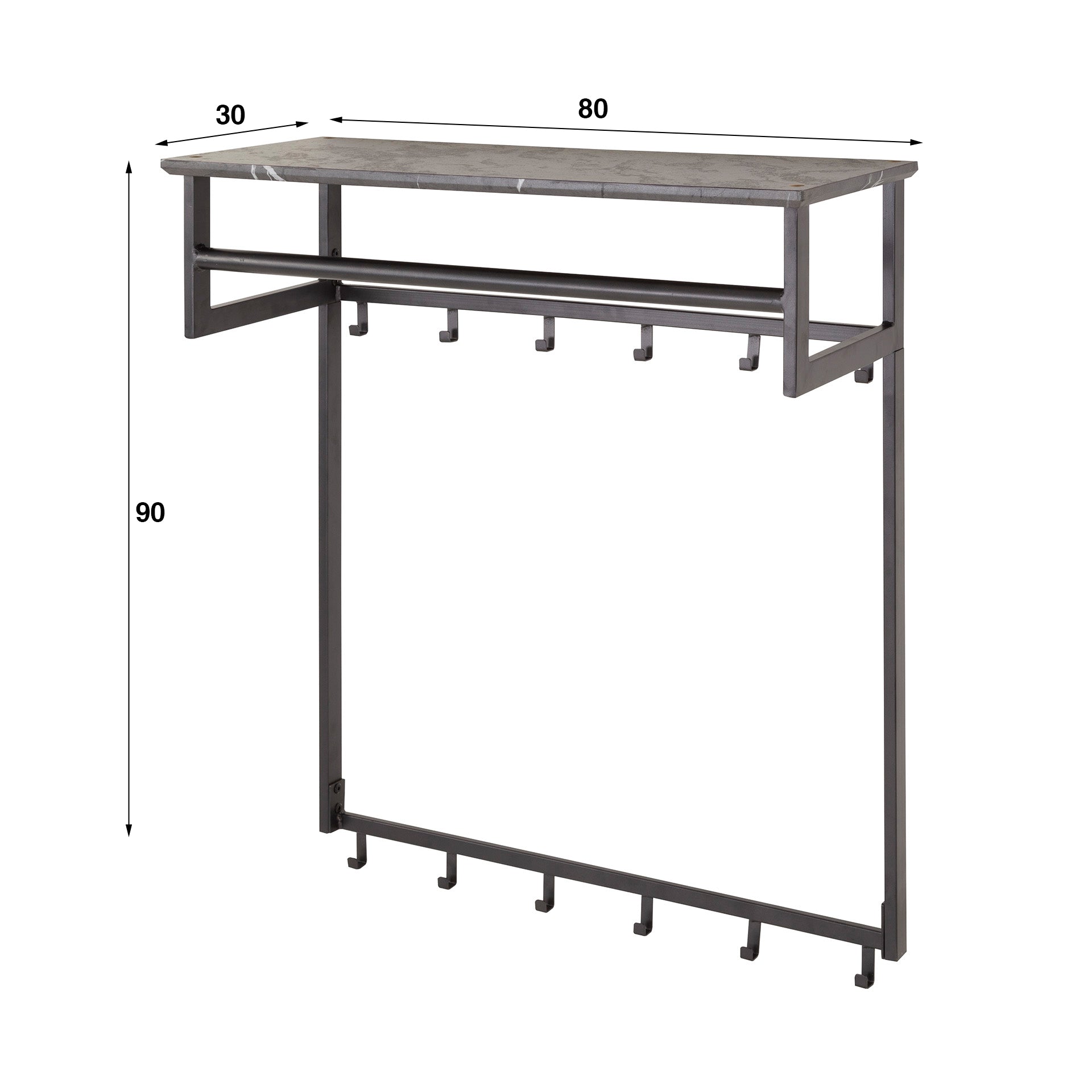 Kapstok Tenaro | 12 Haken | Roede & Hoedenplank Graphite