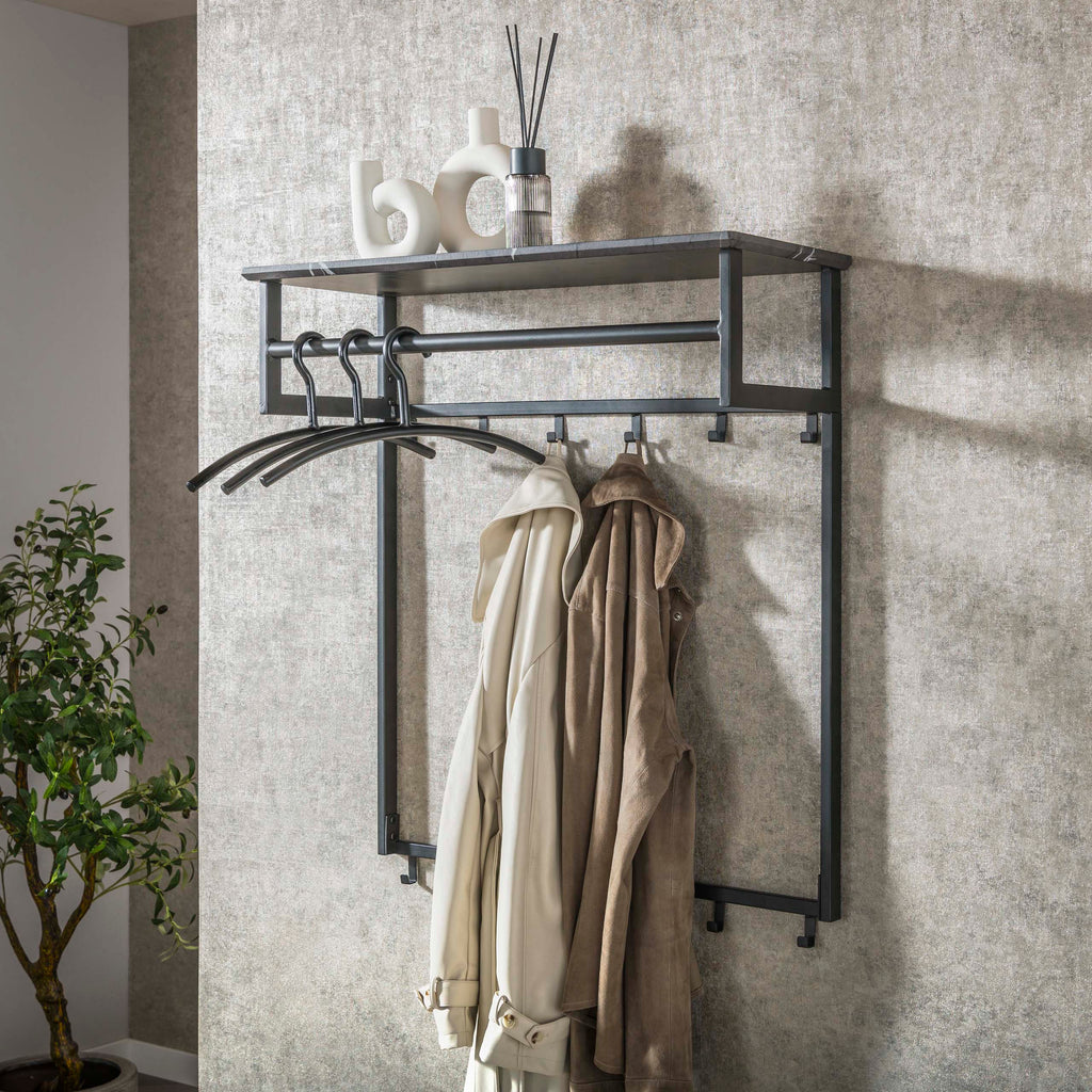Kapstok Tenaro | 12 Haken | Roede & Hoedenplank Graphite