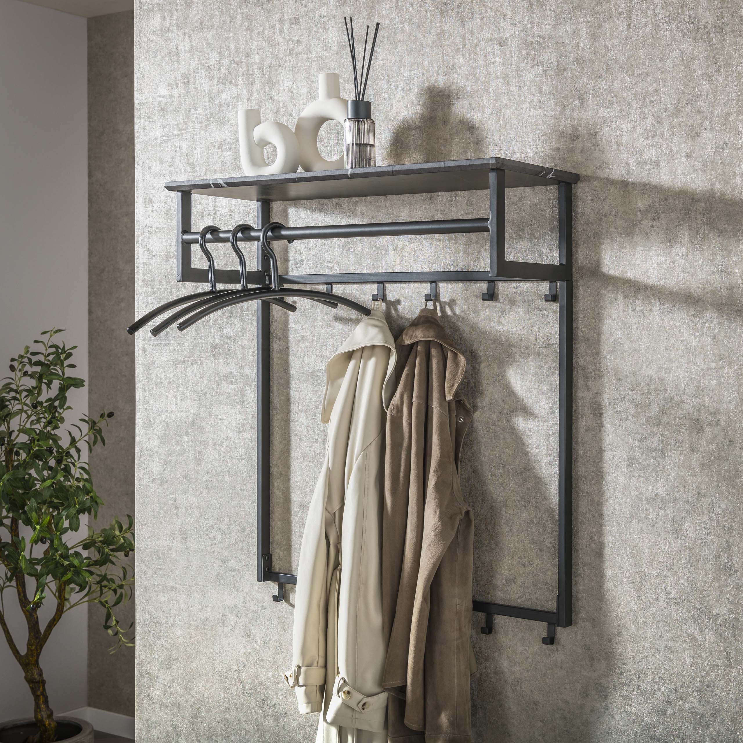 Kapstok Tenaro | 12 Haken | Roede & Hoedenplank Graphite