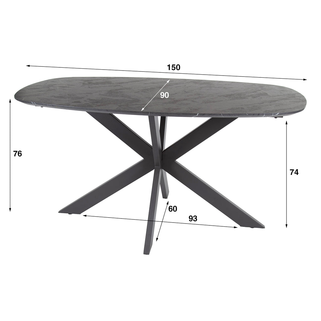 Eettafel Onyx Cross | Deens ovaal | 150 cm | Graphite