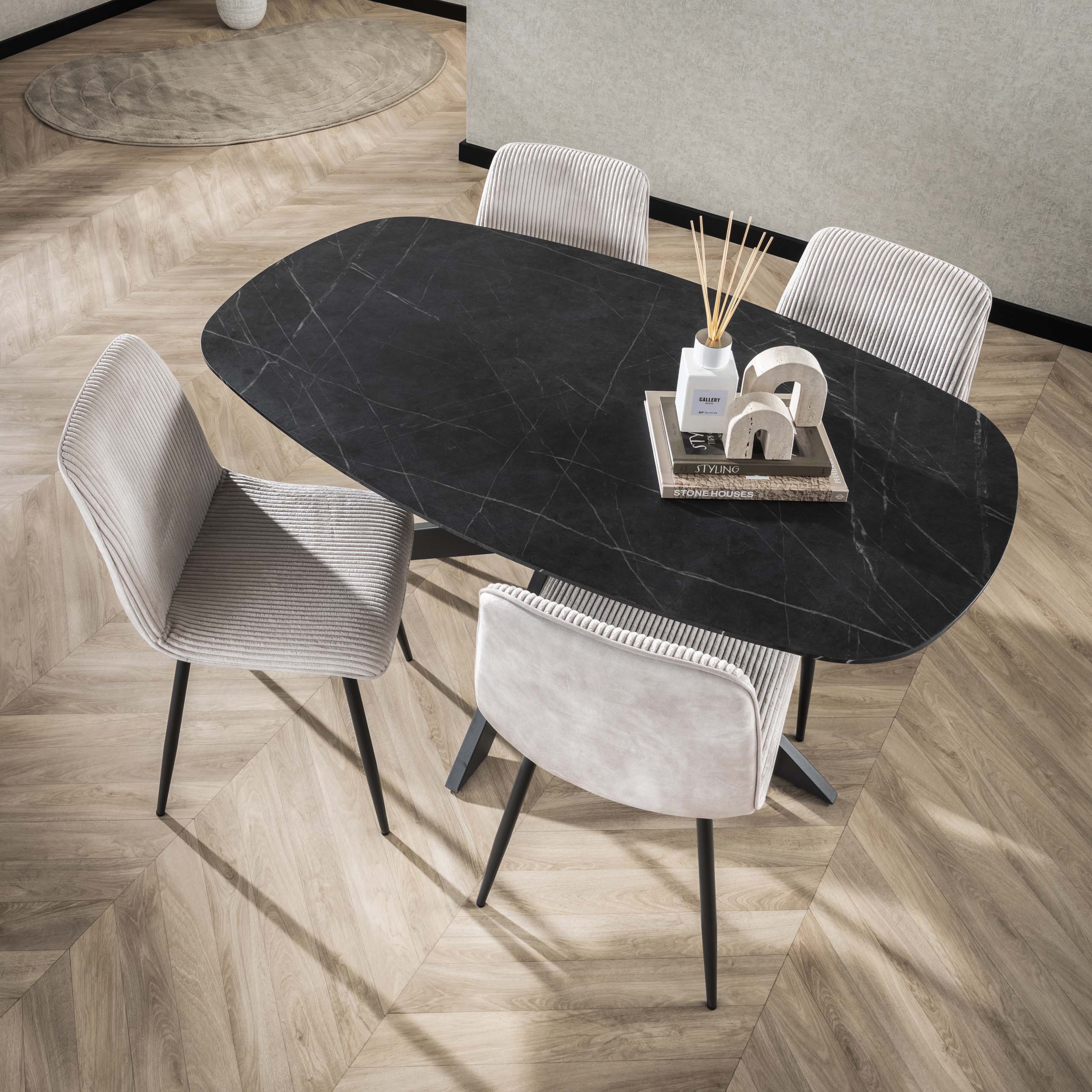 Eettafel Onyx Cross | Deens ovaal | 150 cm | Graphite