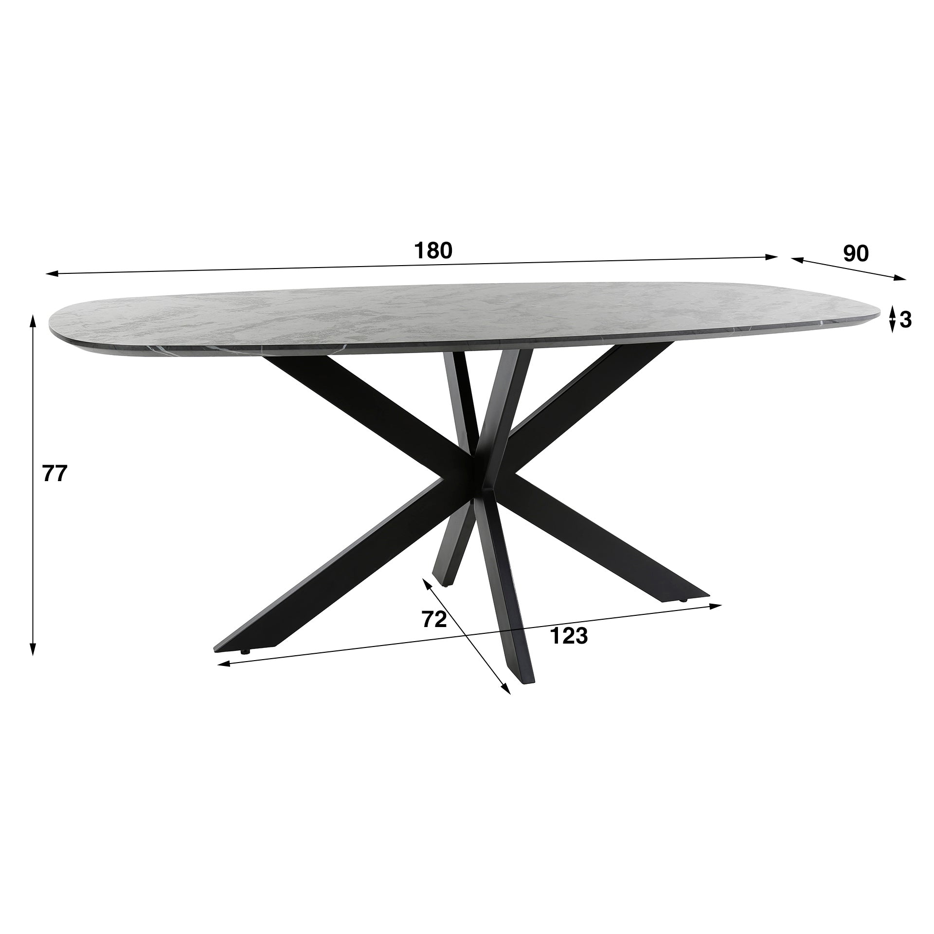 Eettafel Onyx Cross | Deens Ovaal | 180cm Graphite