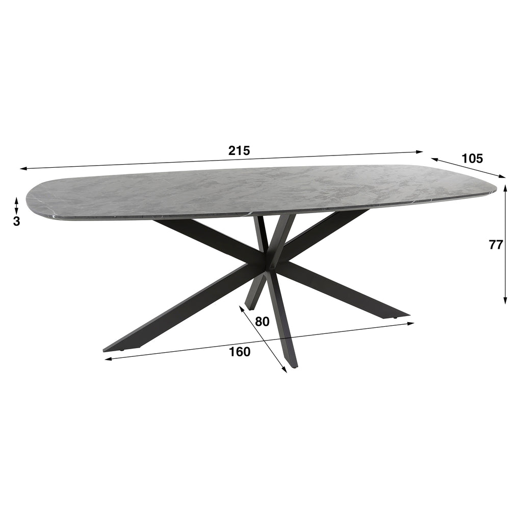 Eettafel Onyx Cross | Deens ovaal | 215 cm | Graphite