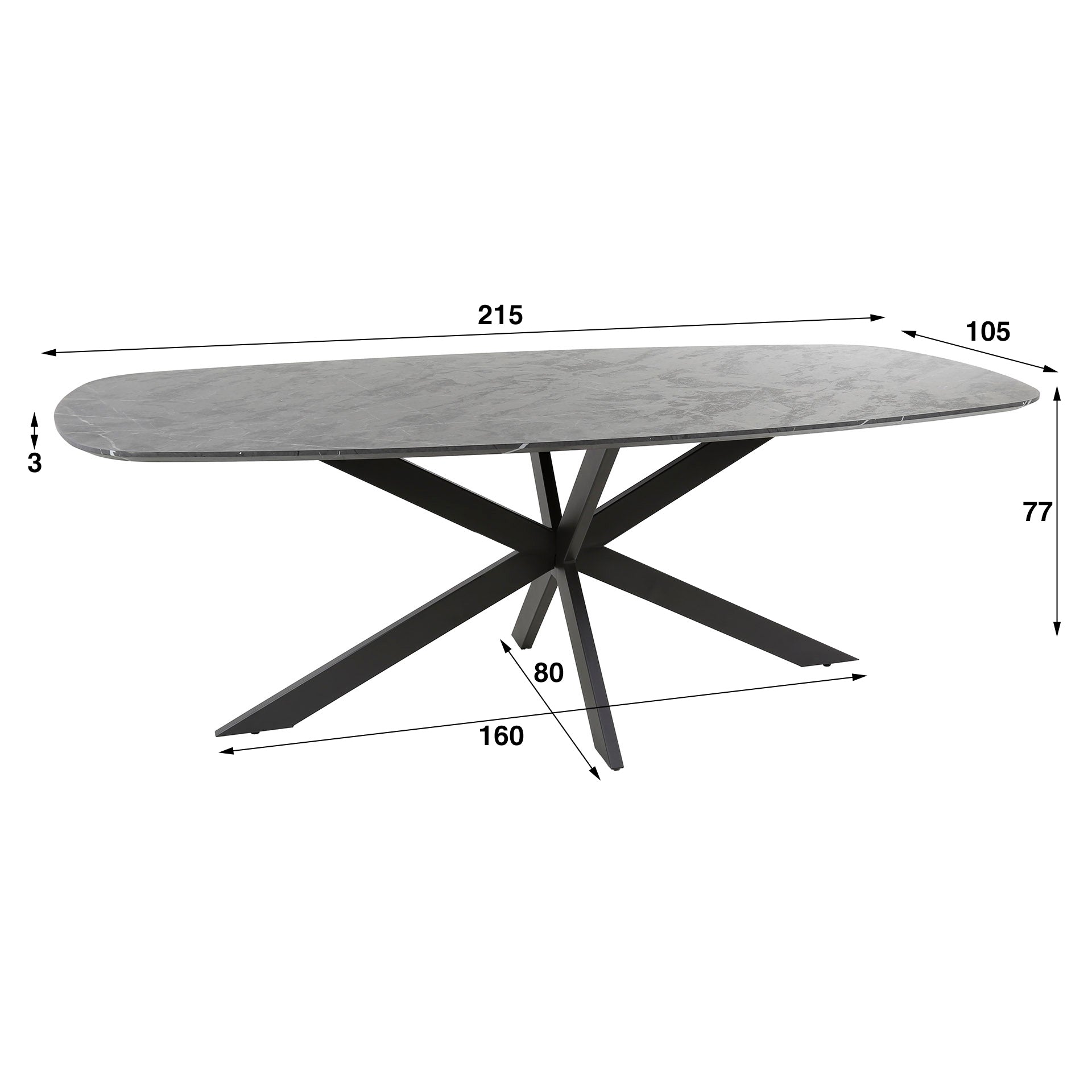 Eettafel Onyx Cross | Deens ovaal | 215 cm | Graphite