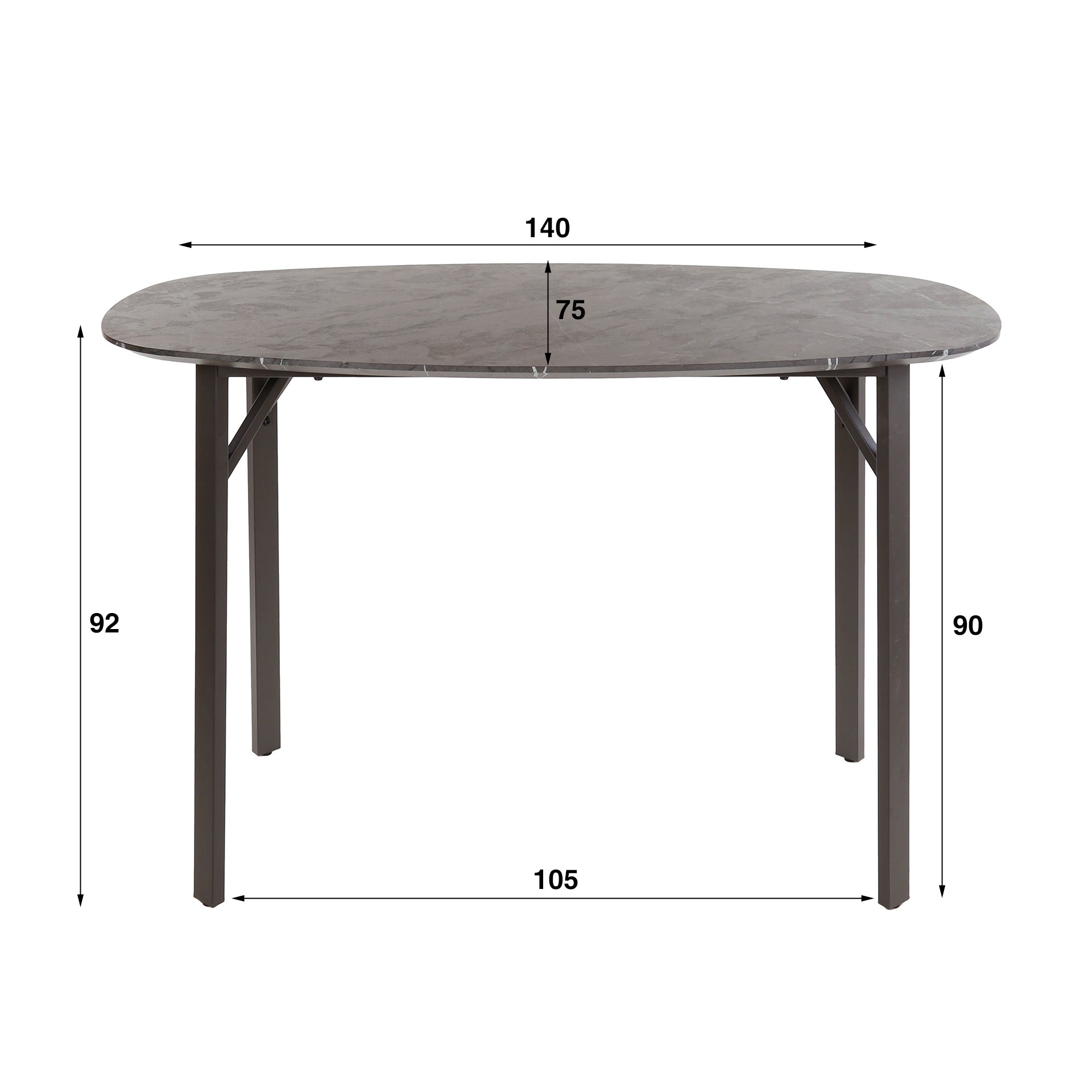 Bartafel Onyx | Deens ovaal | 140cm | Graphite