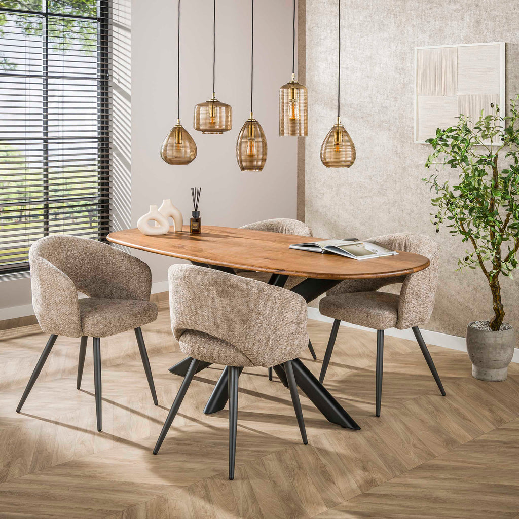Eettafel Cliff | Ovale buis 180 cm | Massief mango zand