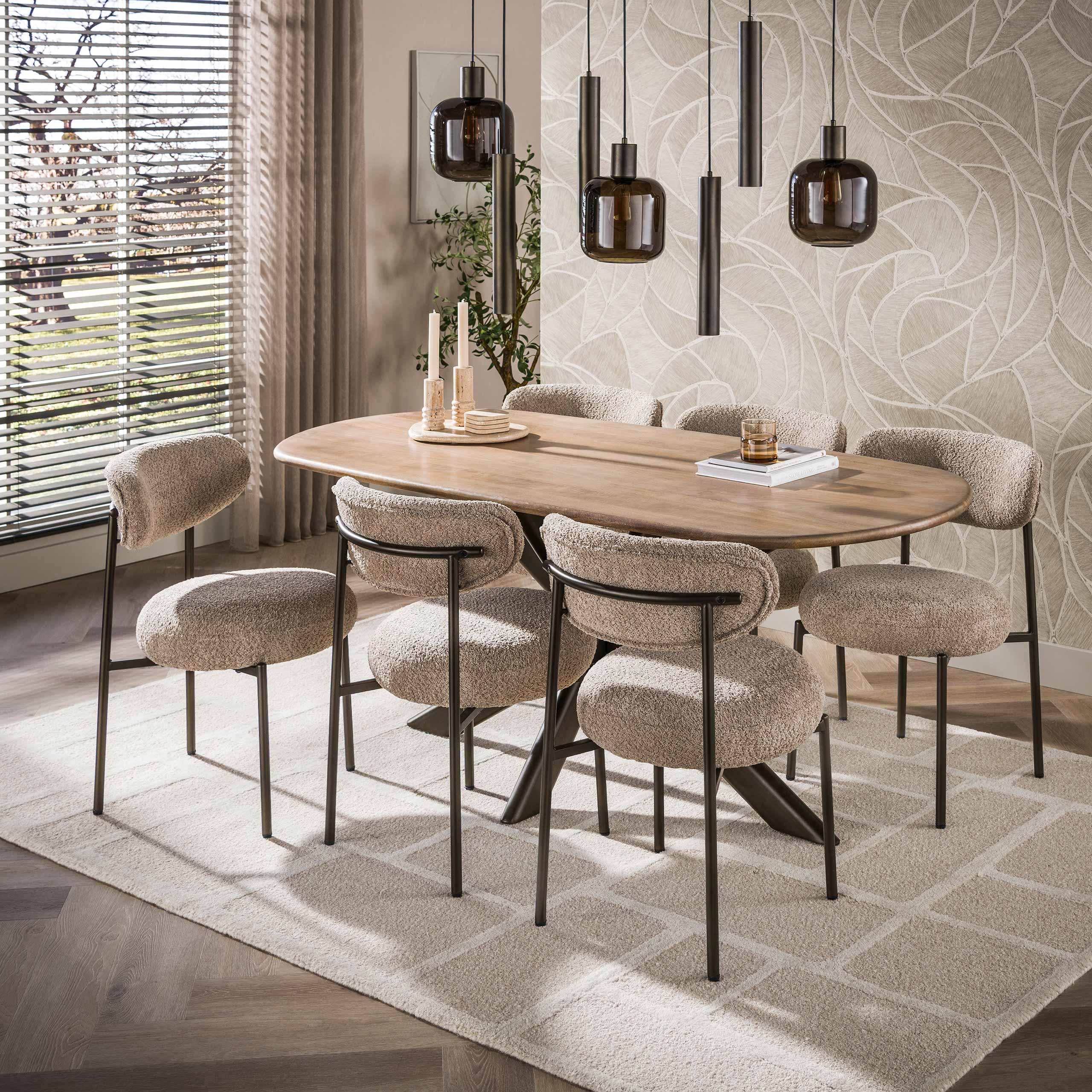 Eettafel Cliff | Ovale buis 180 cm | Massief mango zand