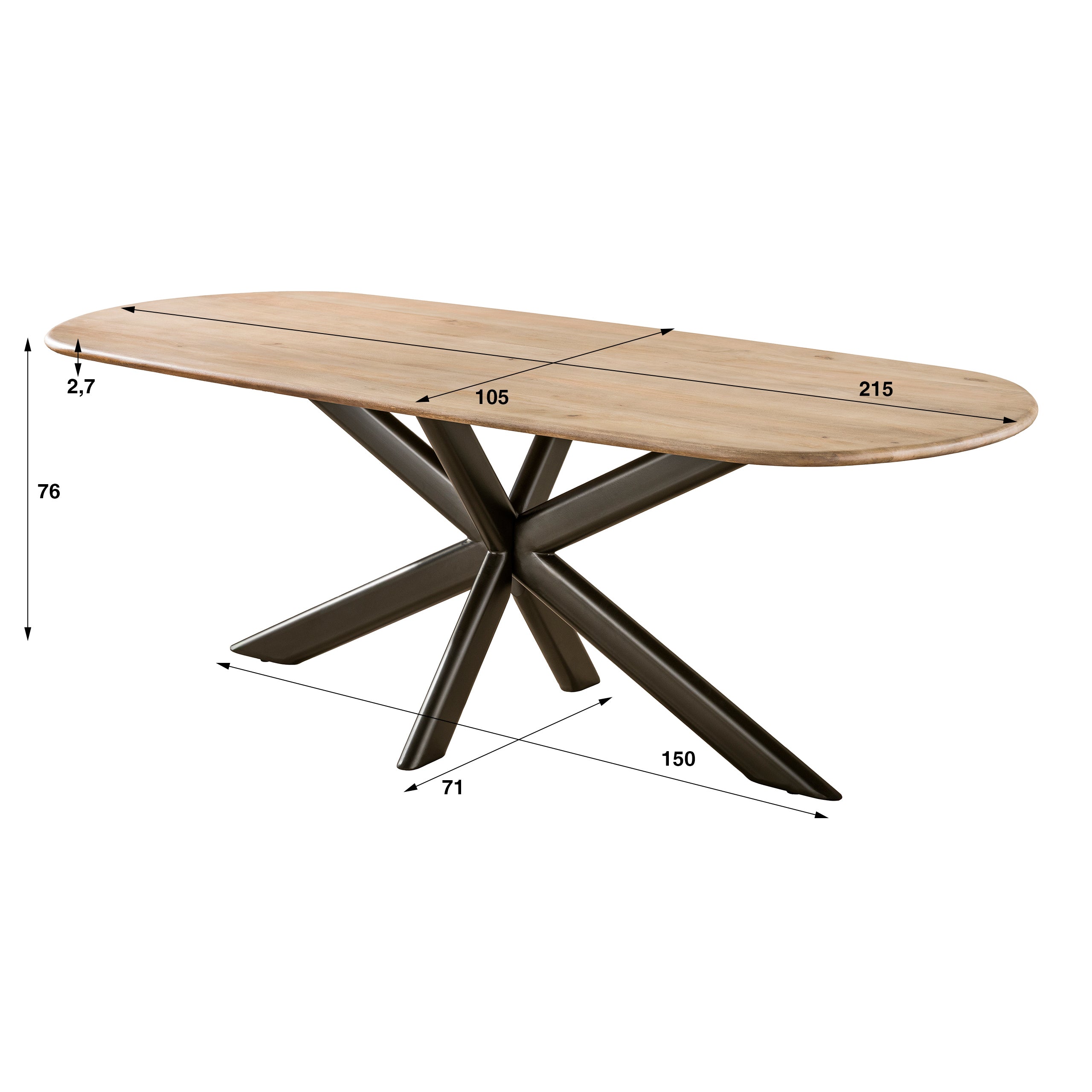 Eettafel Cliff | Ovale buis | Massief mango zand