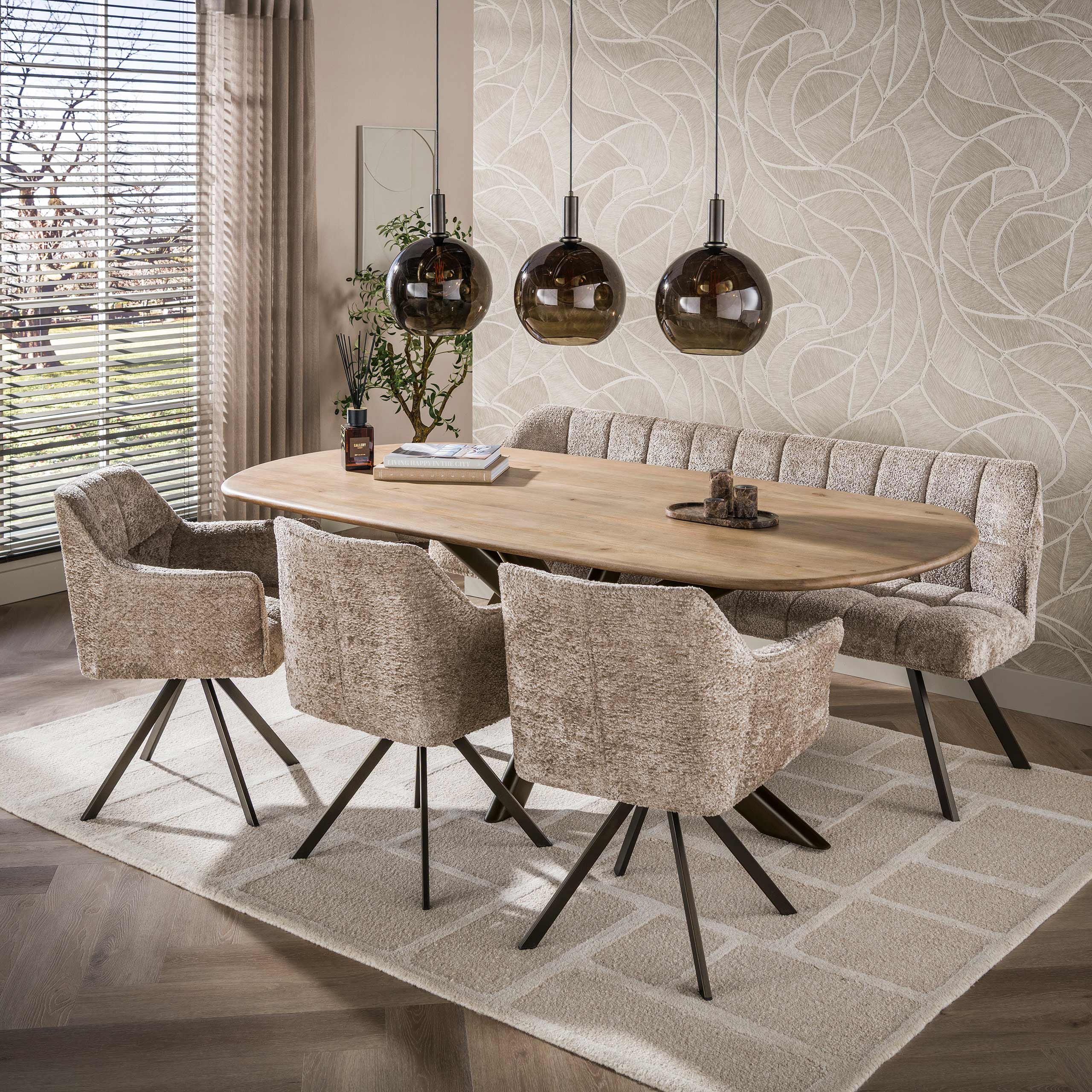 Eettafel Cliff | Ovale buis | Massief mango zand