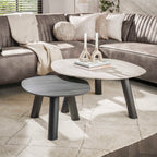 Salontafel Twin | Set van 2 | 3D keramiek travertin