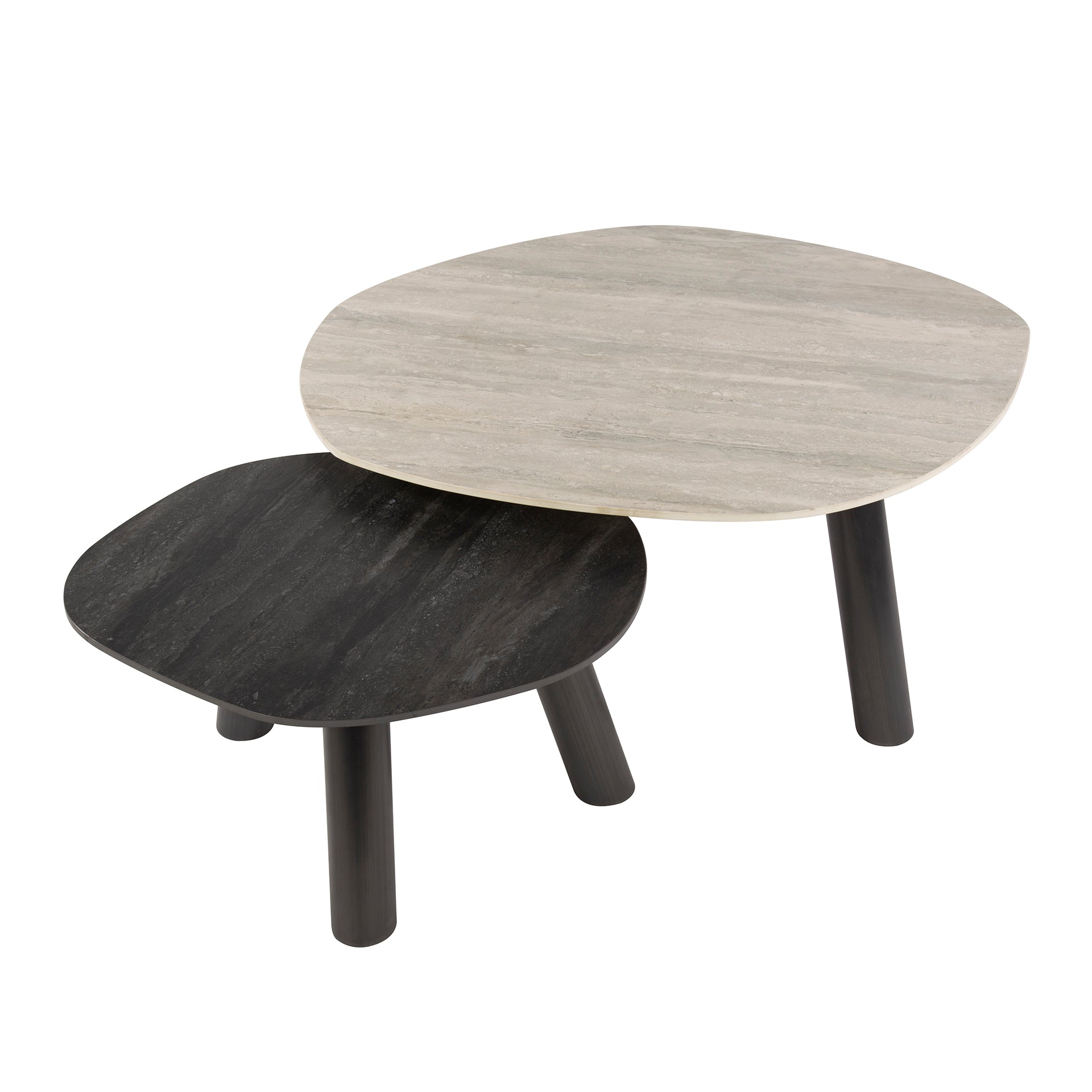 Salontafel Twin | Set van 2 | 3D keramiek travertin