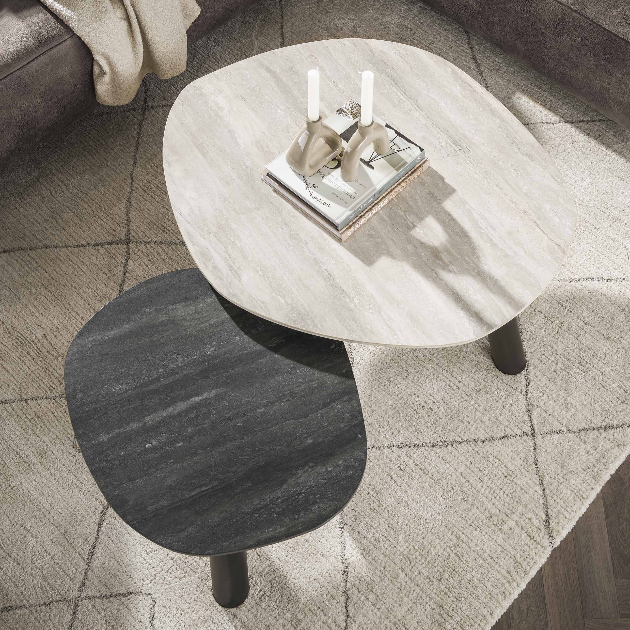 Salontafel Twin | Set van 2 | 3D keramiek travertin