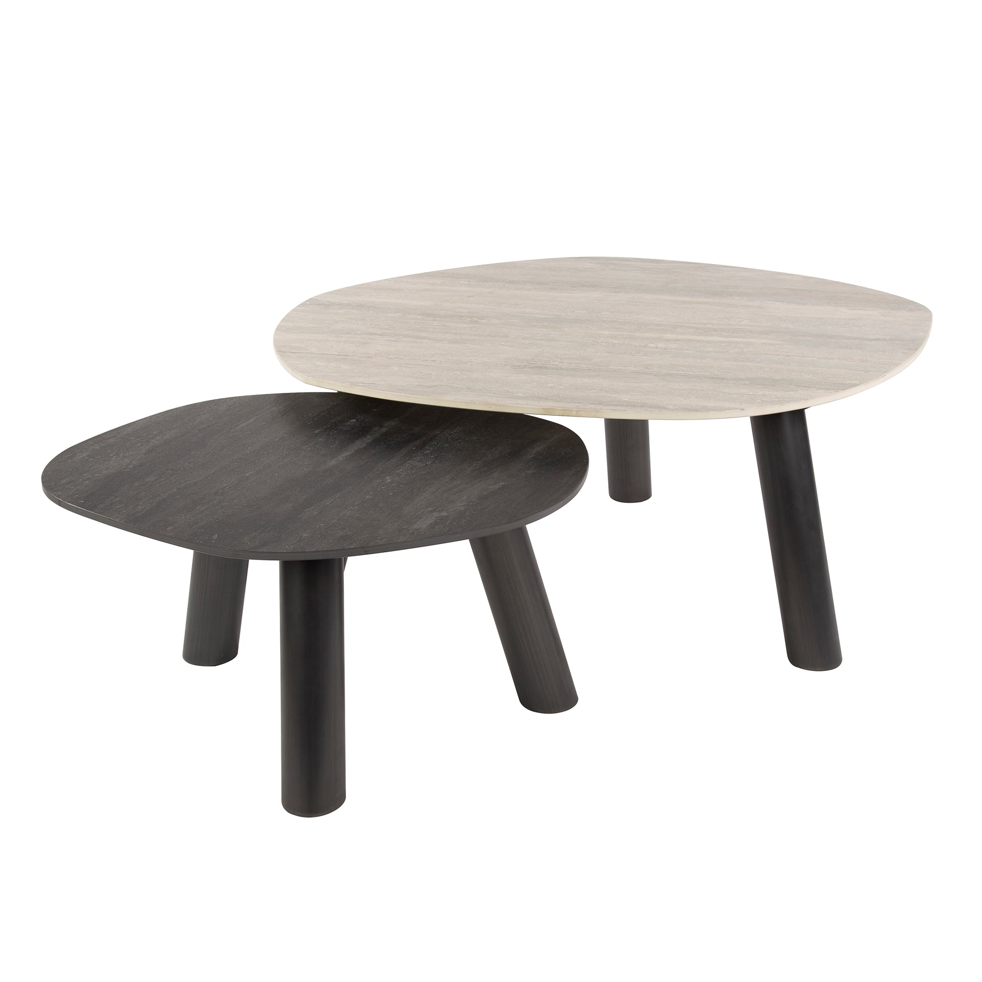 Salontafel Twin | Set van 2 | 3D keramiek travertin