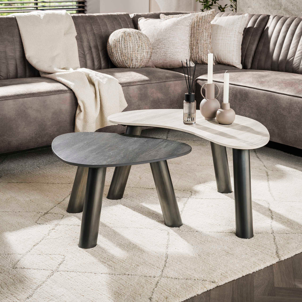 Salontafel Twin | Set van 2 | 3D keramiek travertin