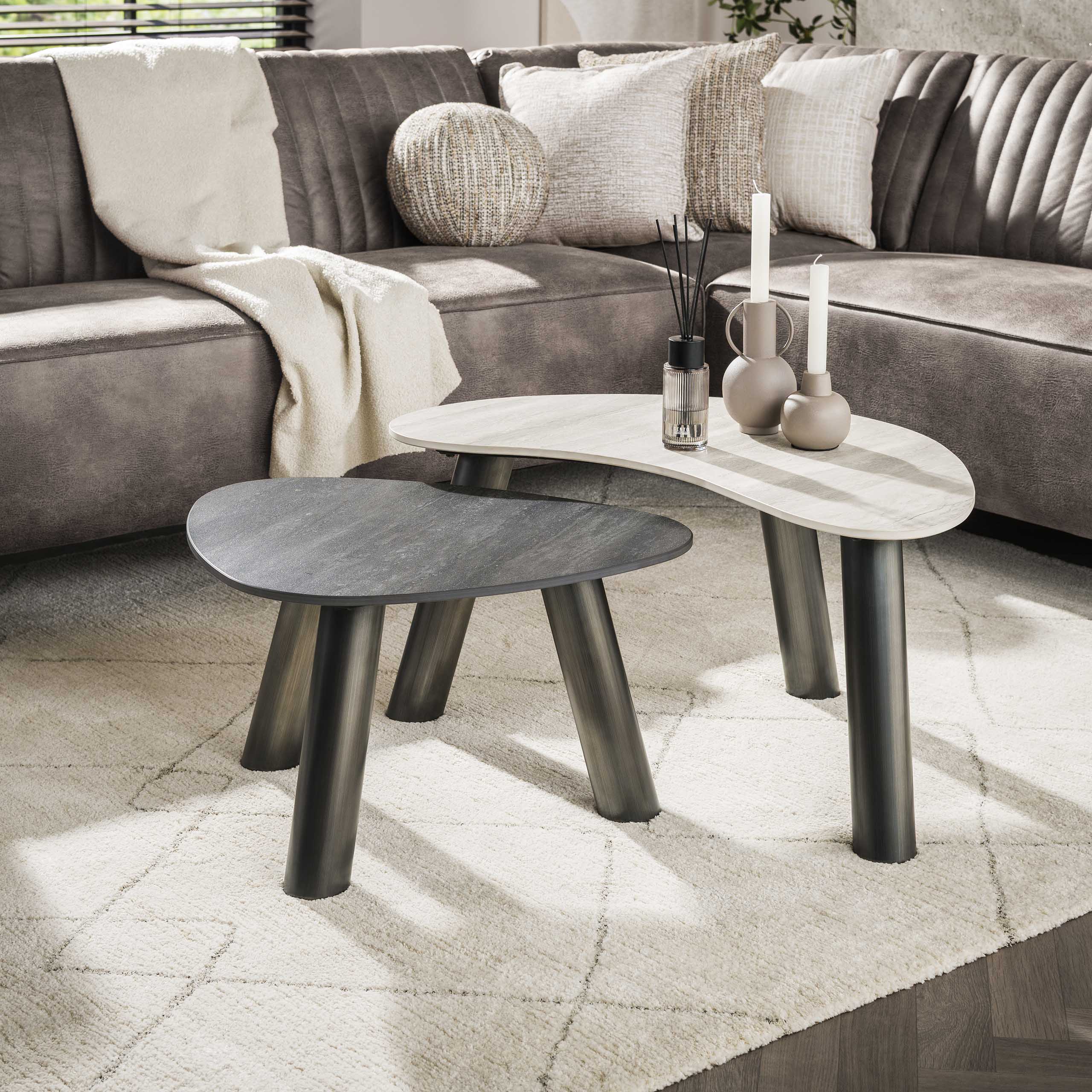 Salontafel Twin | Set van 2 | 3D keramiek travertin