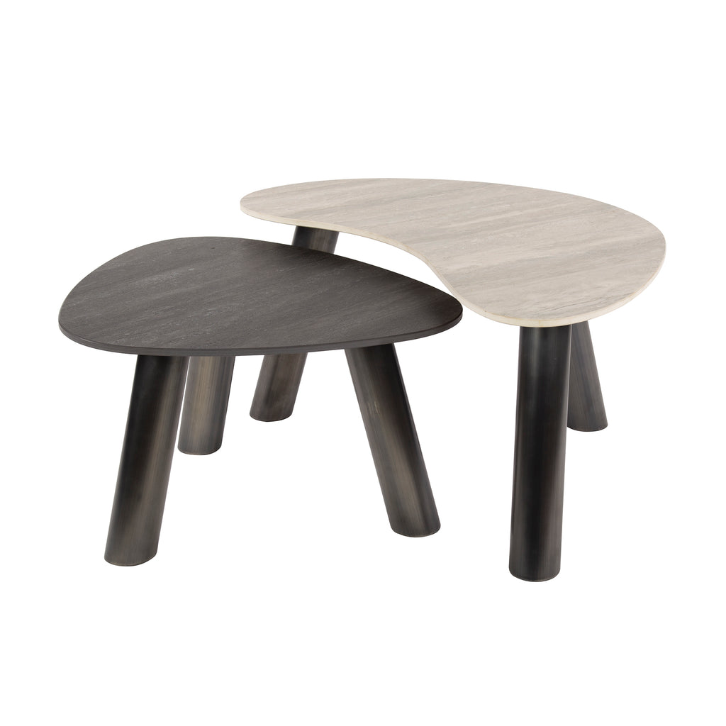 Salontafel Twin | Set van 2 | 3D keramiek travertin