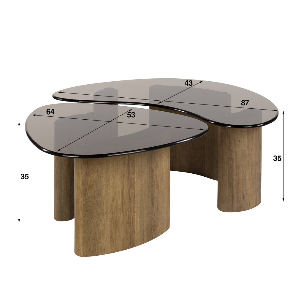 Salontafel Tinto | Set van 2 | Organisch Brons glas