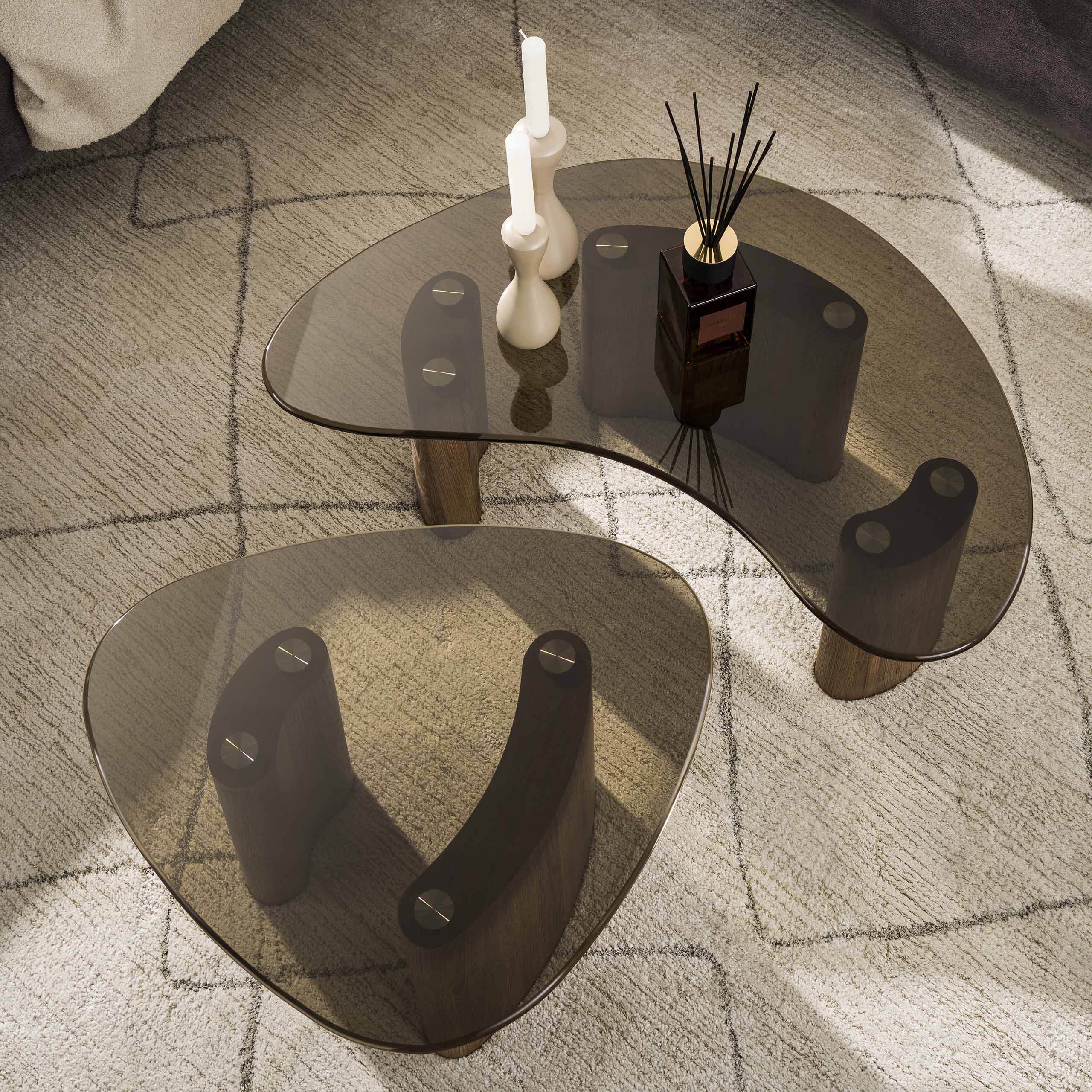 Salontafel Tinto | Set van 2 | Organisch Brons glas