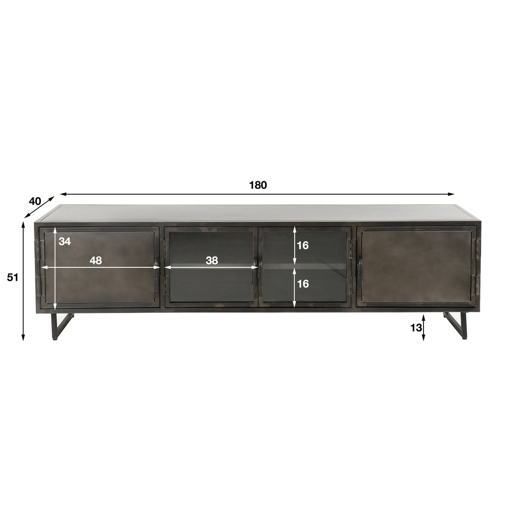 TV-meubel Rift Metal | 4-Deuren | Gunmetal