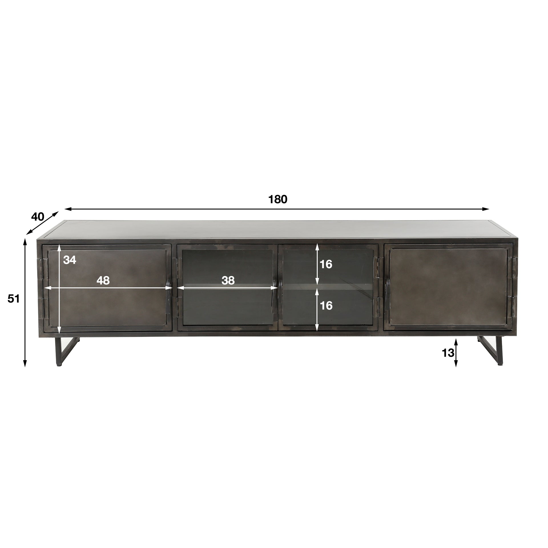 TV-meubel Rift Metal | 4-Deuren | Gunmetal