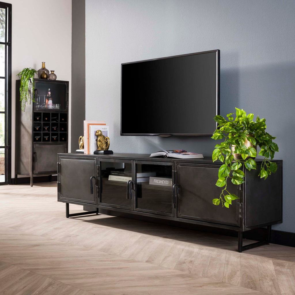 TV-meubel Rift Metal | 4-Deuren | Gunmetal