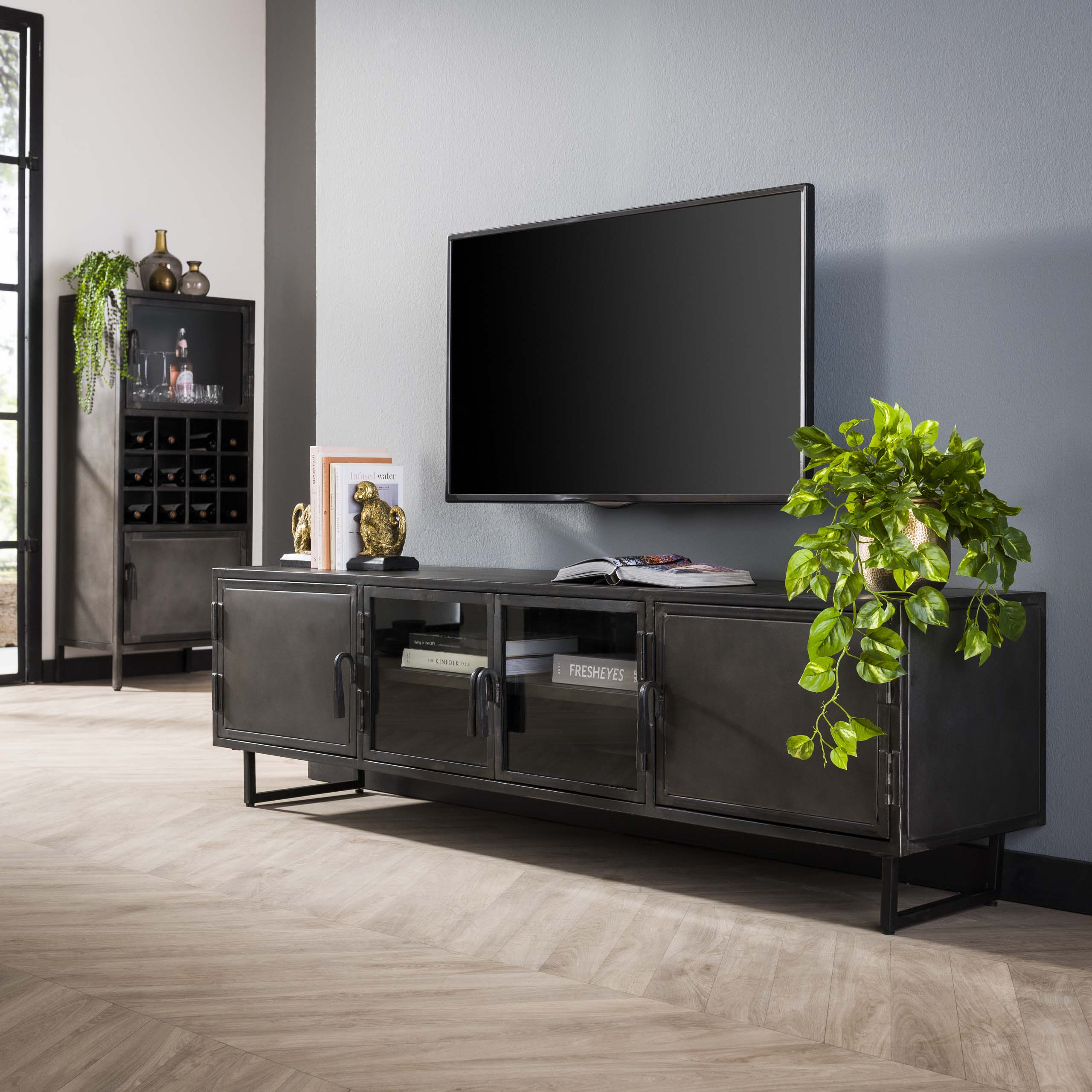 TV-meubel Rift Metal | 4-Deuren | Gunmetal