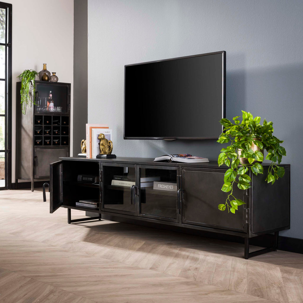 TV-meubel Rift Metal | 4-Deuren | Gunmetal