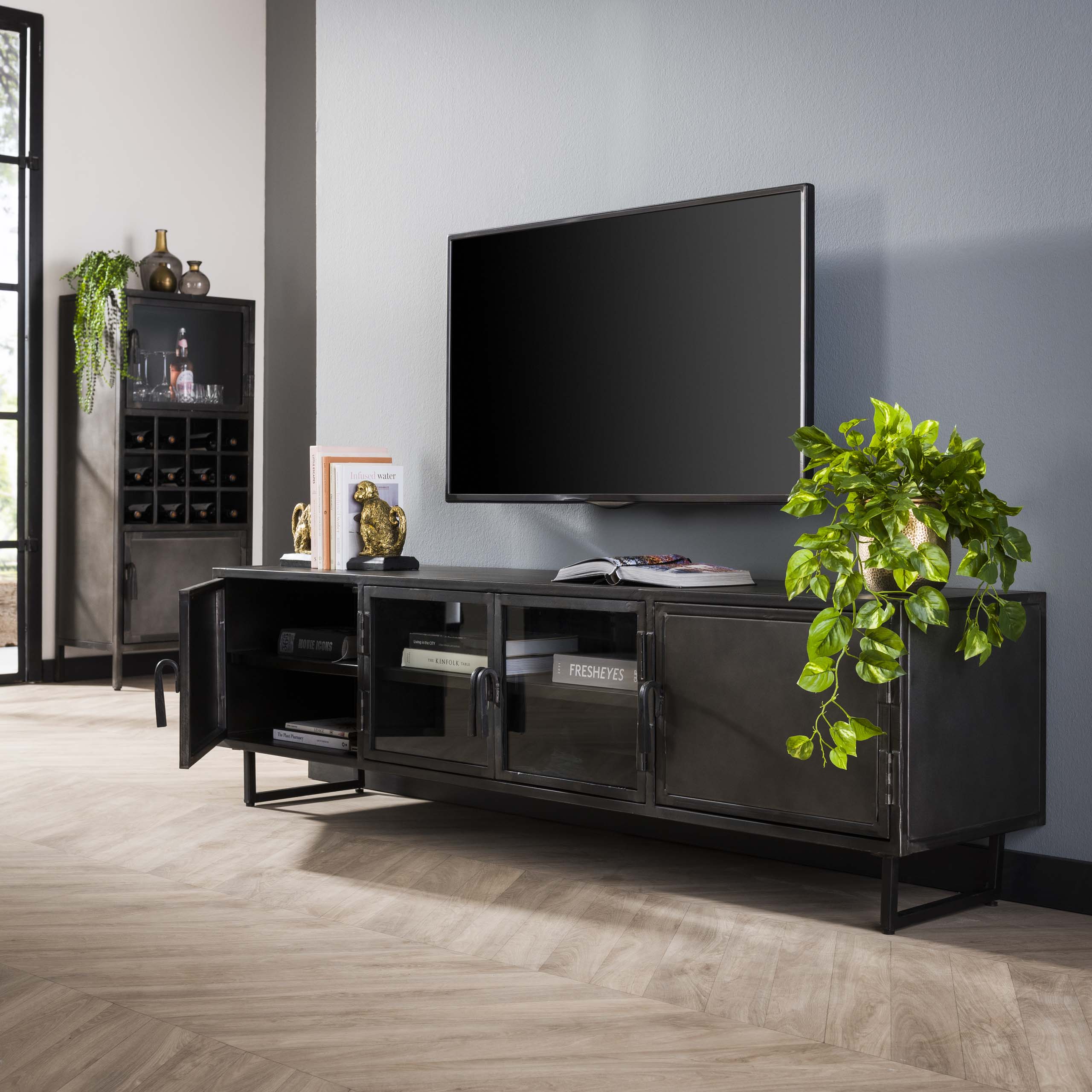 TV-meubel Rift Metal | 4-Deuren | Gunmetal