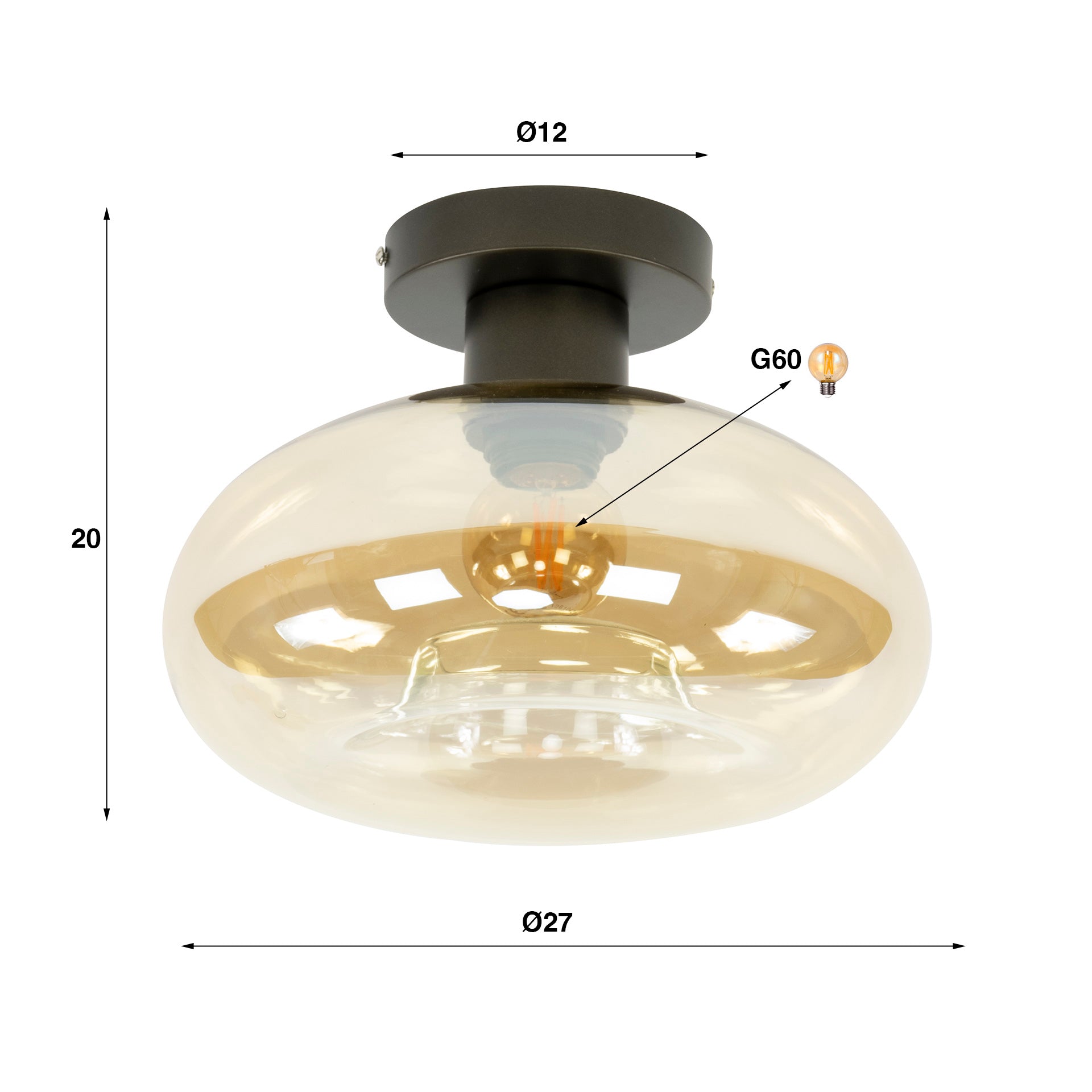 Plafondlamp Soll | 1-Lichts | Amber glas