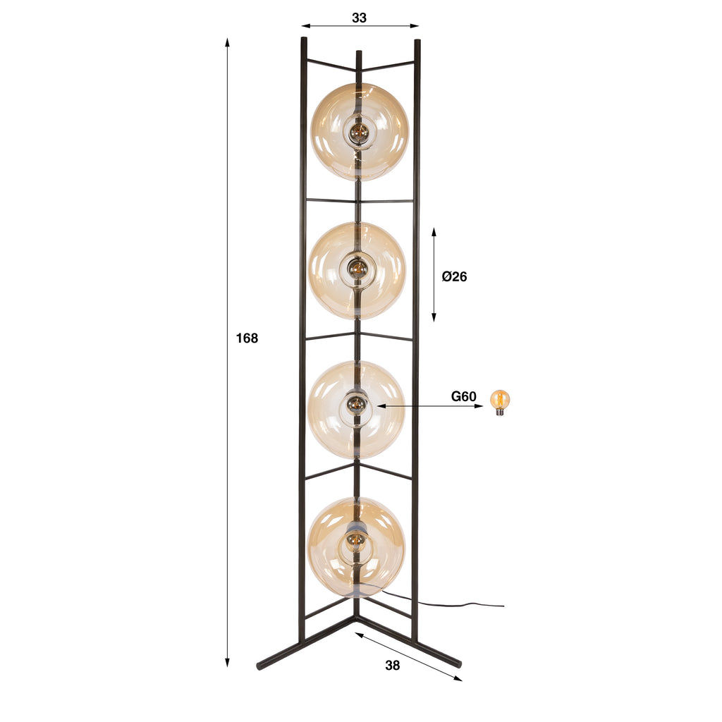 Vloerlamp Soll | 4-Lichts | Amber glas