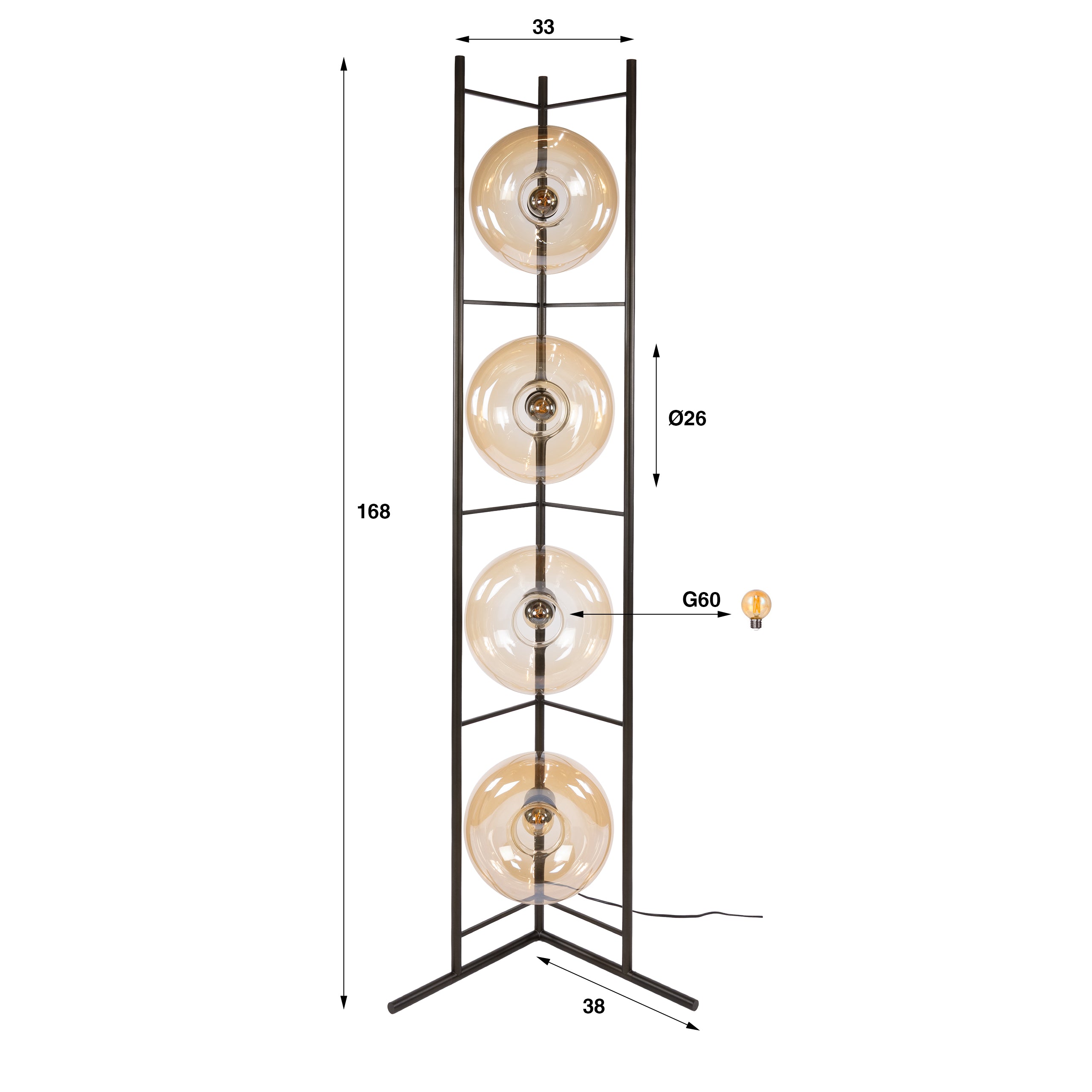 Vloerlamp Soll | 4-Lichts | Amber glas
