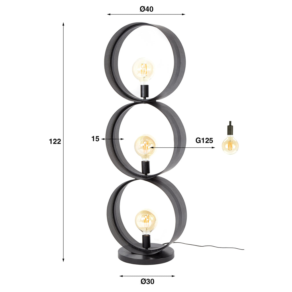 Vloerlamp Ring Mesh | 3-Lichts | Charcoal
