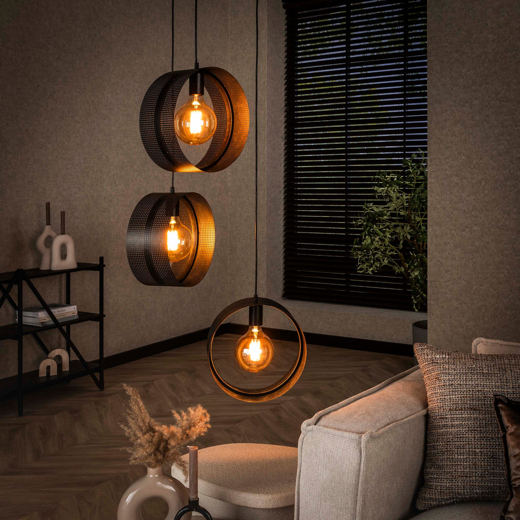 Hanglamp Ring Mesh Getrapt | 3-Lichts | Charcoal