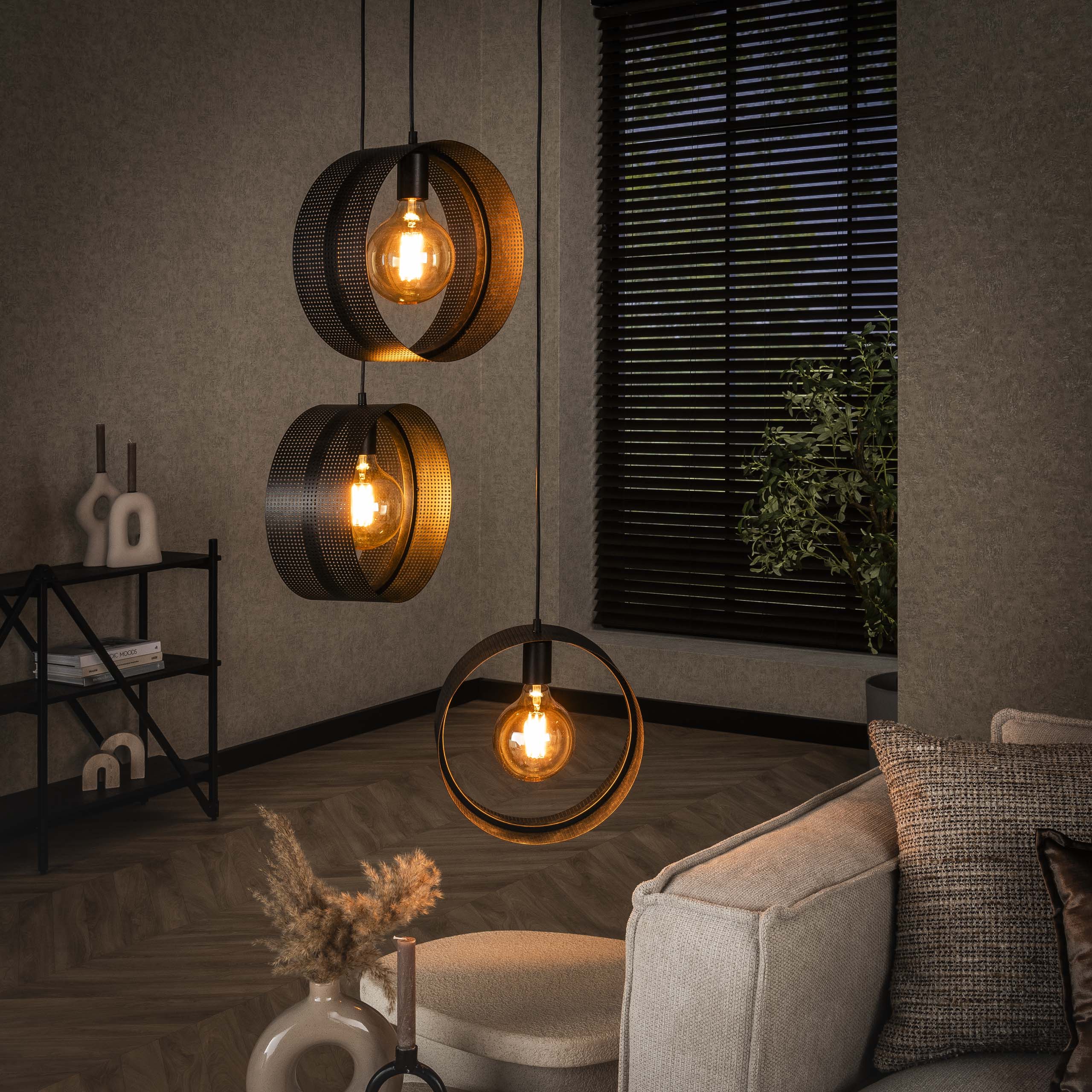 Hanglamp Ring Mesh Getrapt | 3-Lichts | Charcoal