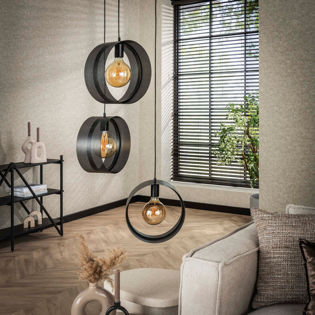 Hanglamp Ring Mesh Getrapt | 3-Lichts | Charcoal