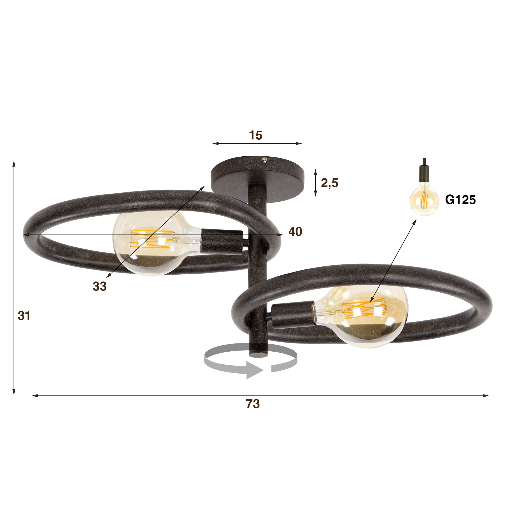 Plafondlamp Pebble | 2-Lichts | Artic zwart