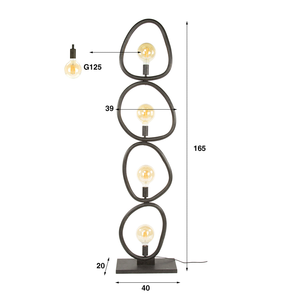 Vloerlamp Pebble | 4-lichts | Artic zwart