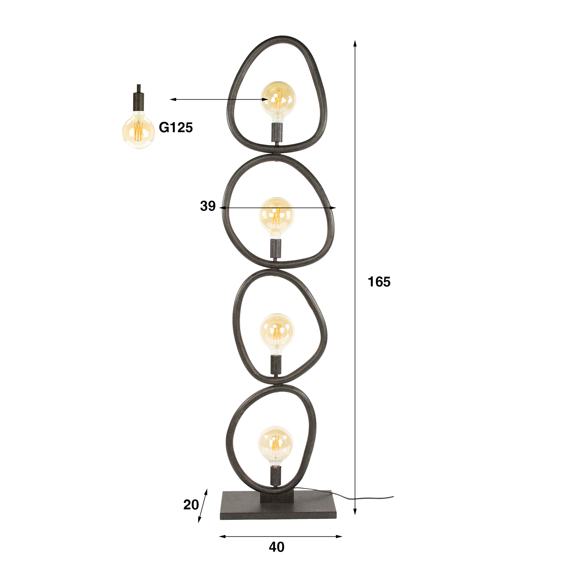 Vloerlamp Pebble | 4-lichts | Artic zwart