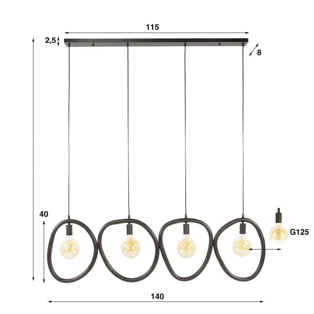 Hanglamp Pebble | 4-Lichts | Artic zwart