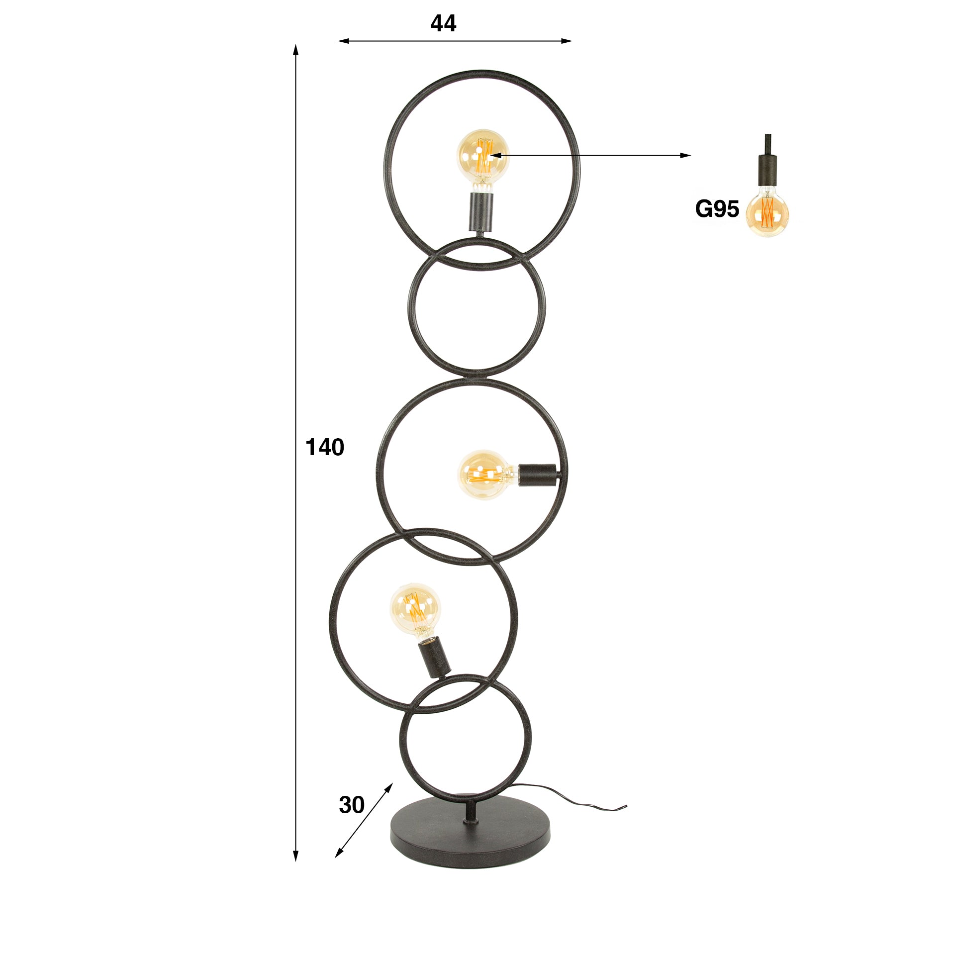 Vloerlamp Loop | 3-Lichts | Artic zwart