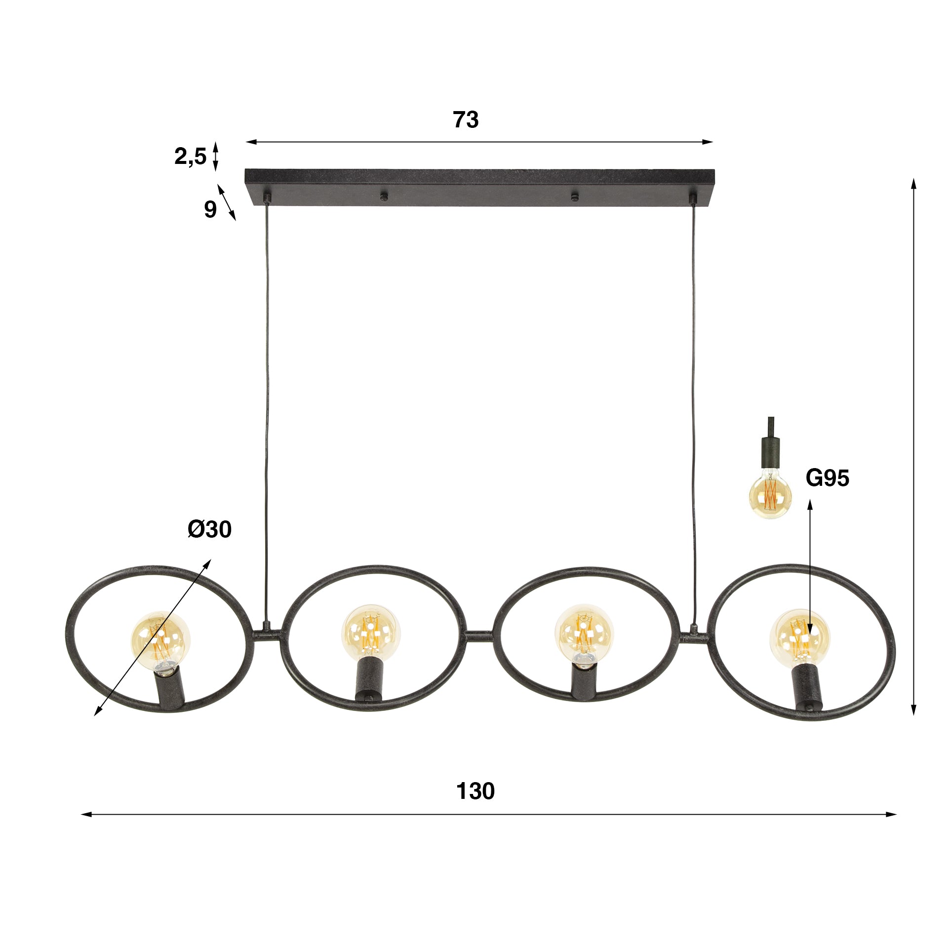 Hanglamp Loop | 4-Lichts | Artic zwart