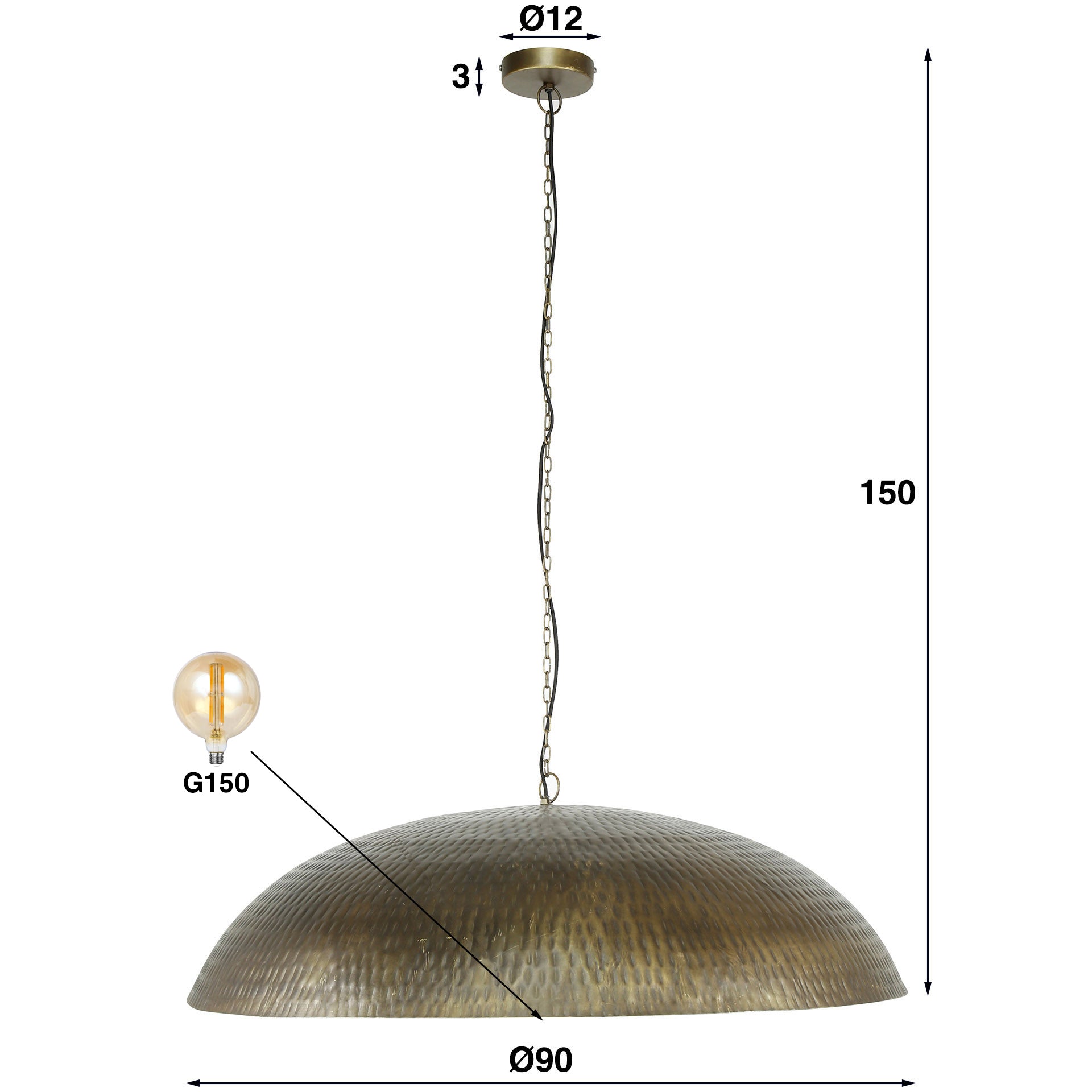 Hanglamp Cupola | 1-Lichts | Ø90 cm Antiek brons