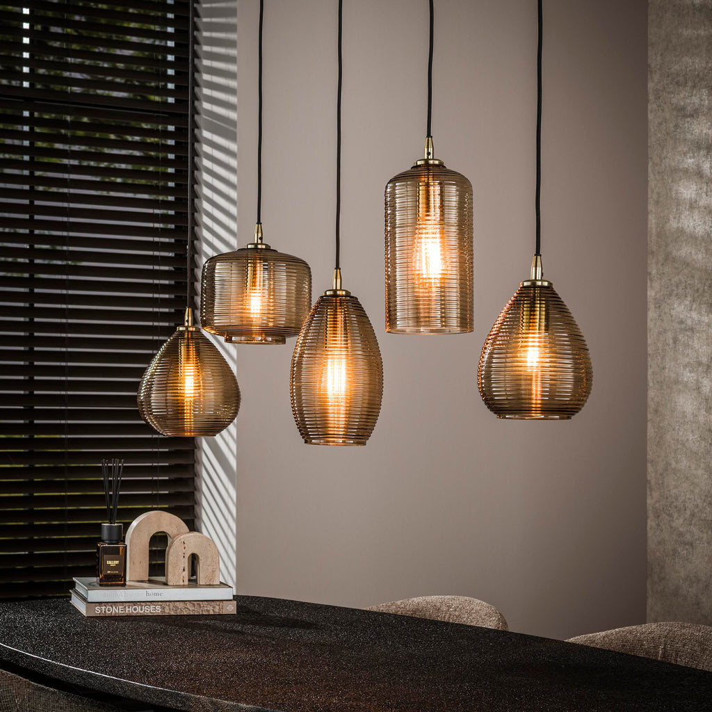 Hanglamp Stripe Horizontal | 5-Lichts | Smoke bruin glas