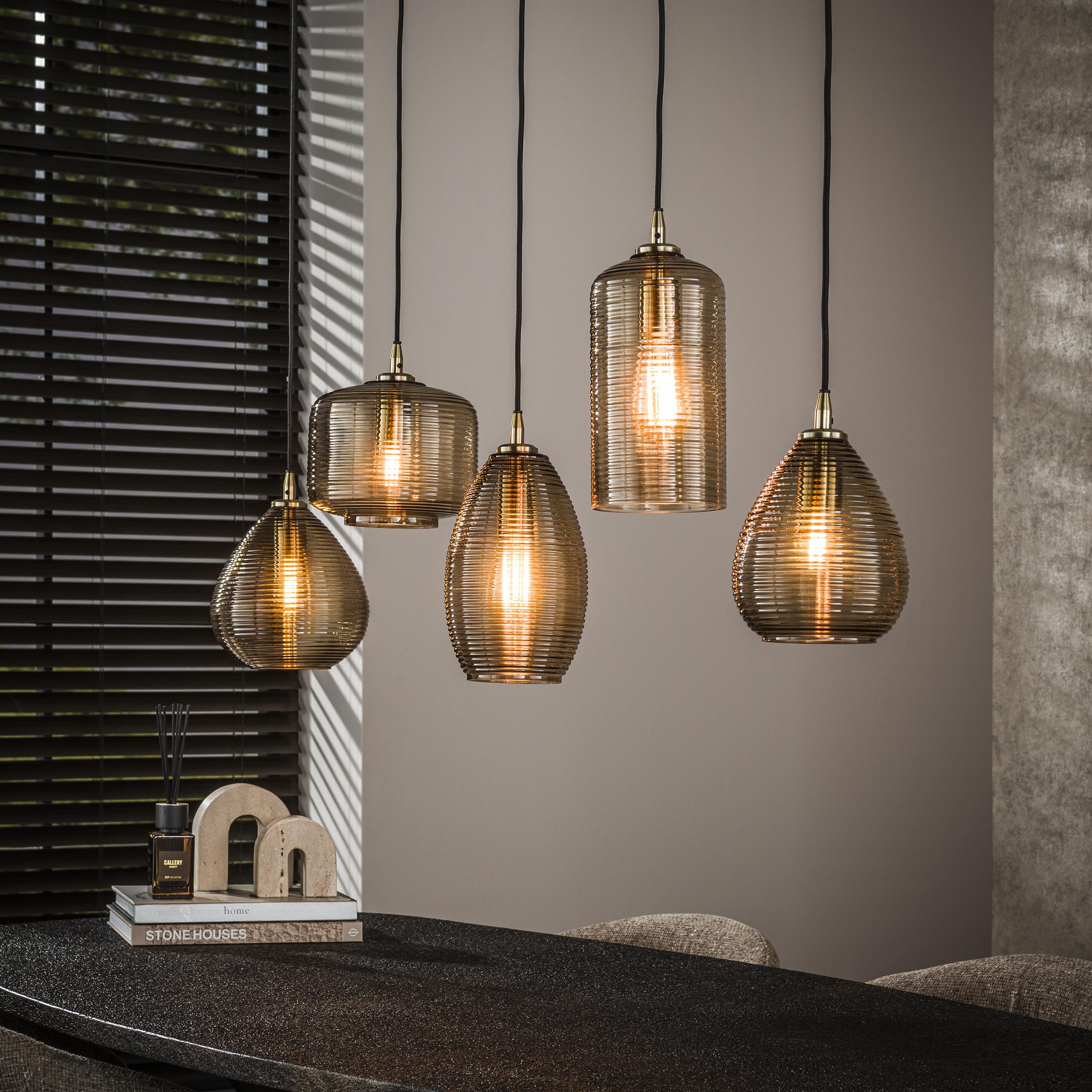 Hanglamp Stripe Horizontal | 5-Lichts | Smoke bruin glas