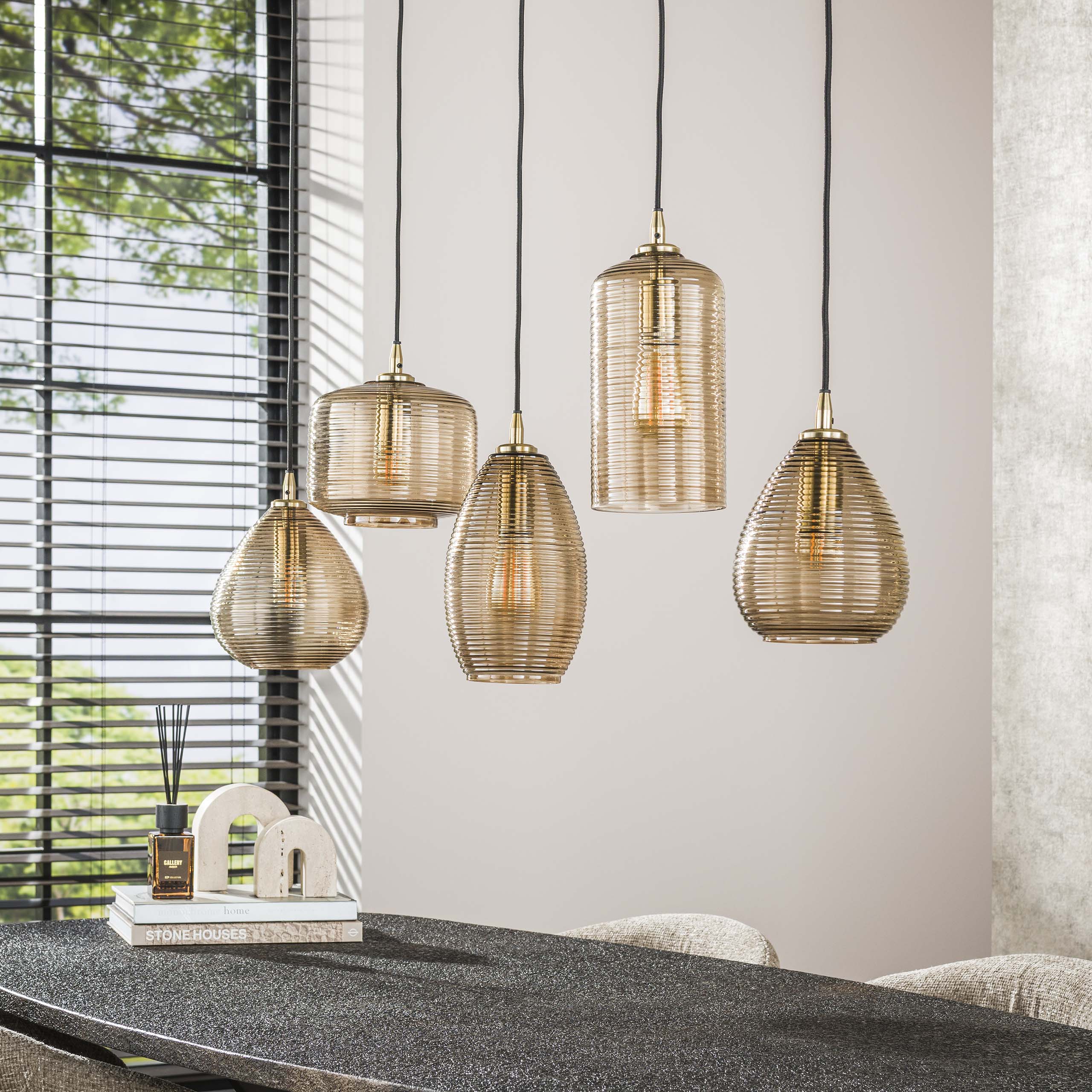 Hanglamp Stripe Horizontal | 5-Lichts | Smoke bruin glas