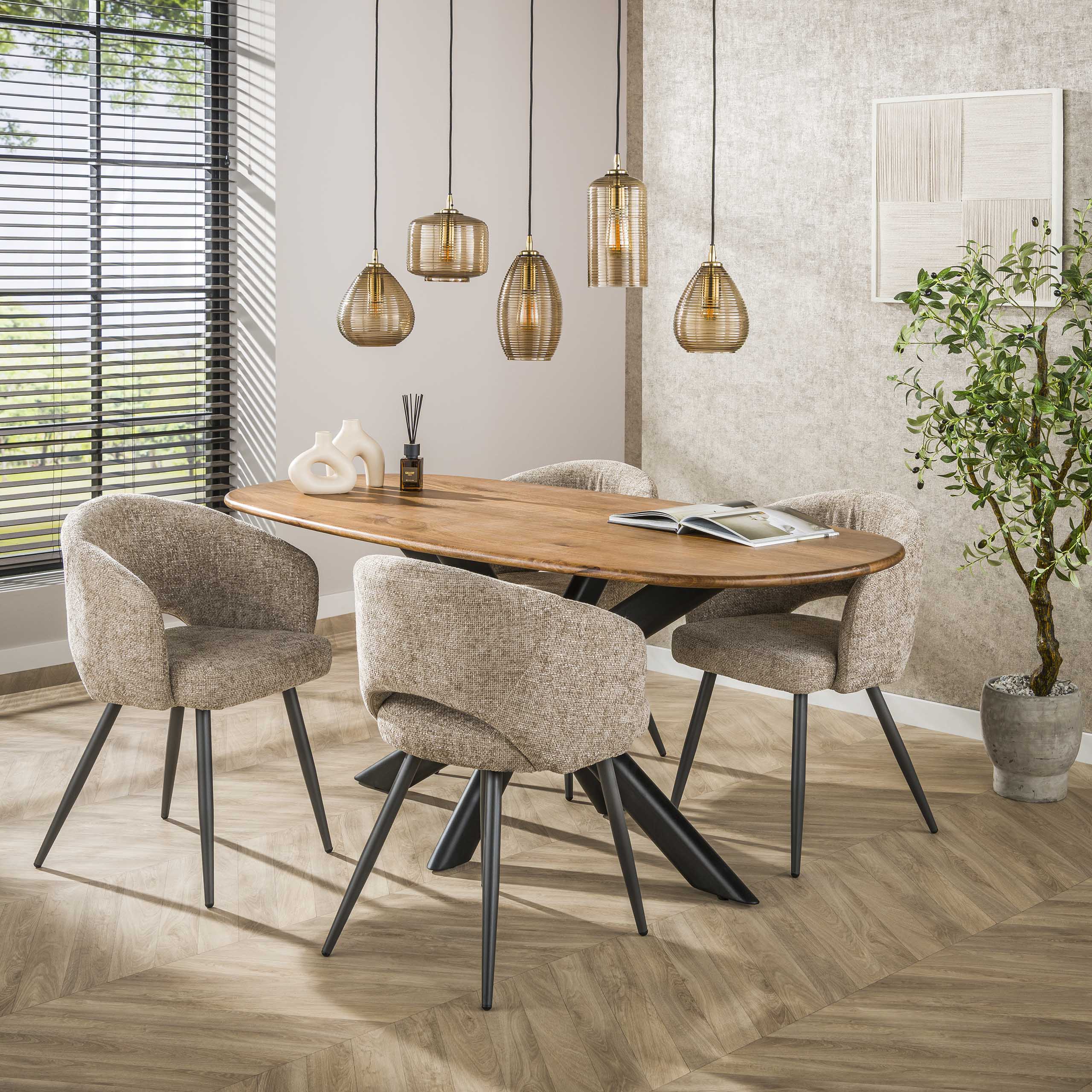 Hanglamp Stripe Horizontal | 5-Lichts | Smoke bruin glas
