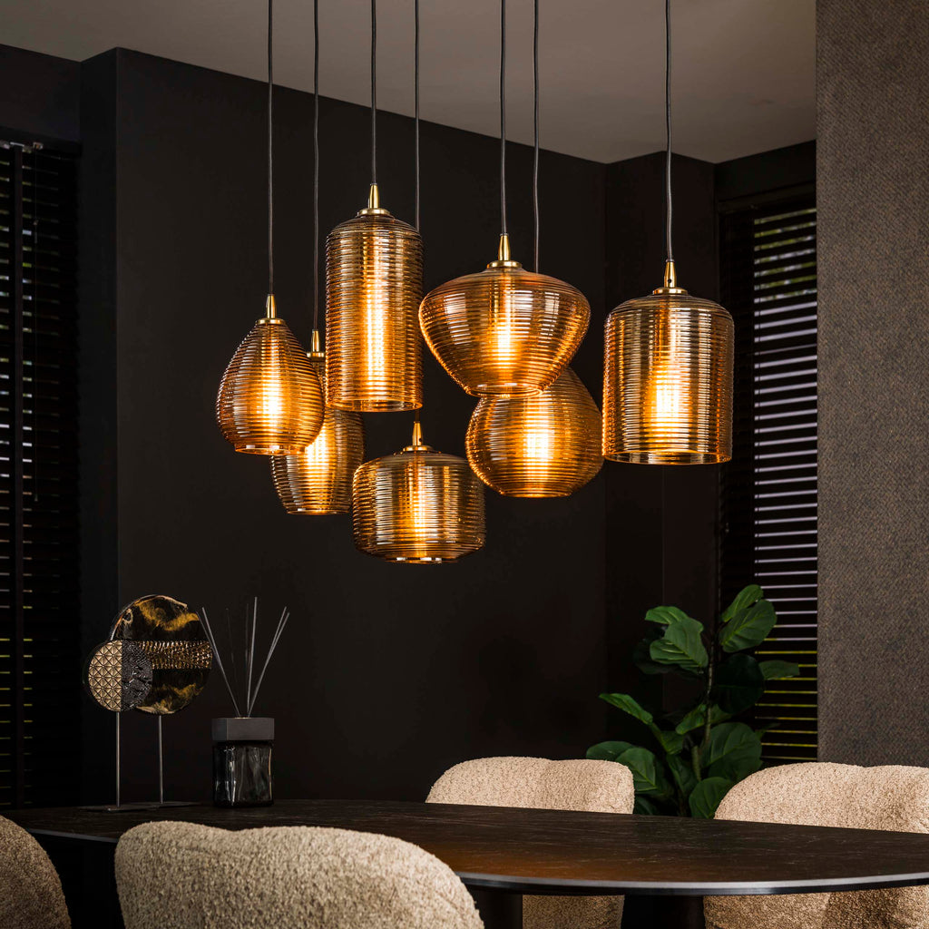 Hanglamp Stripe Horizontal | 4+3-Lichts | Amber glas