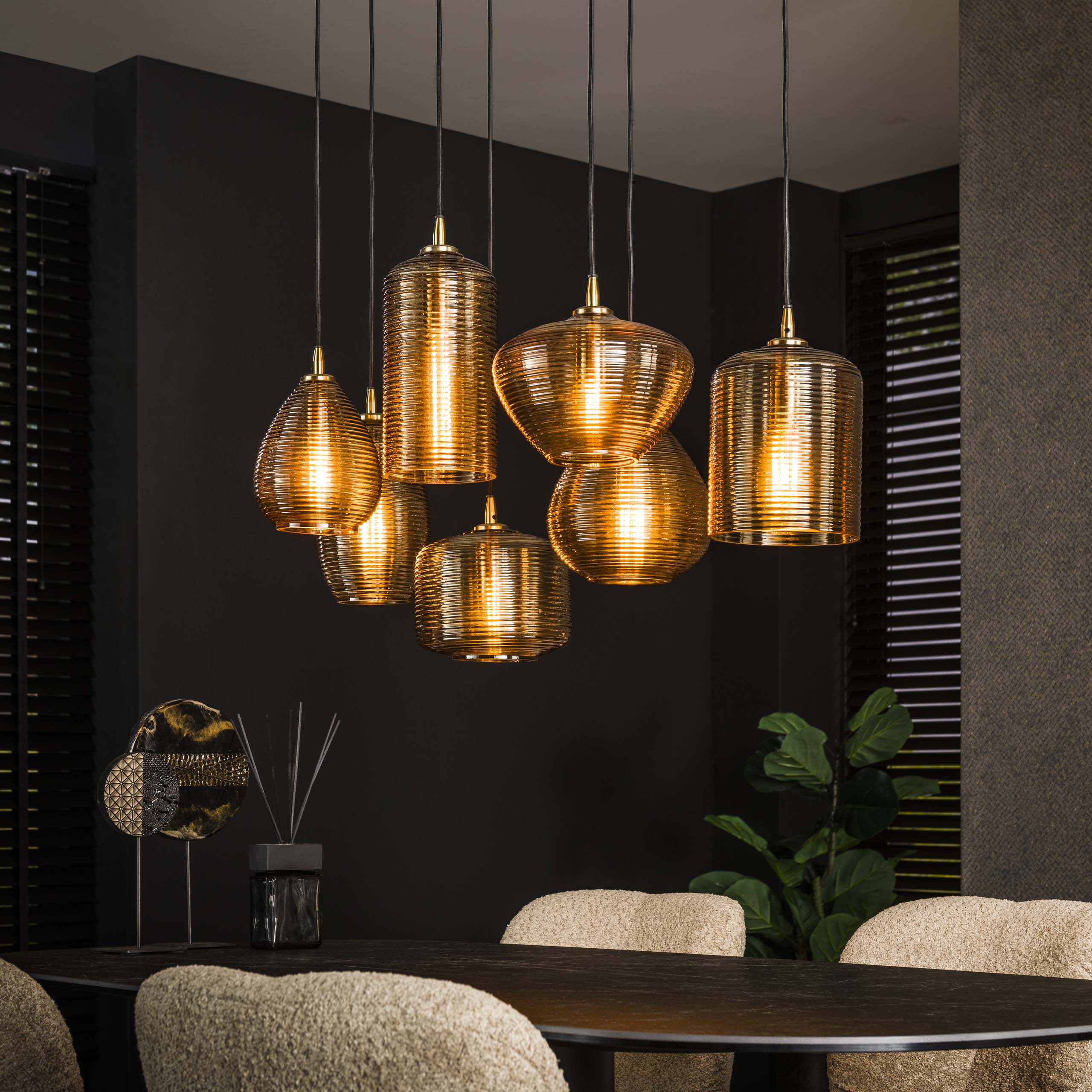 Hanglamp Stripe Horizontal | 4+3-Lichts | Amber glas